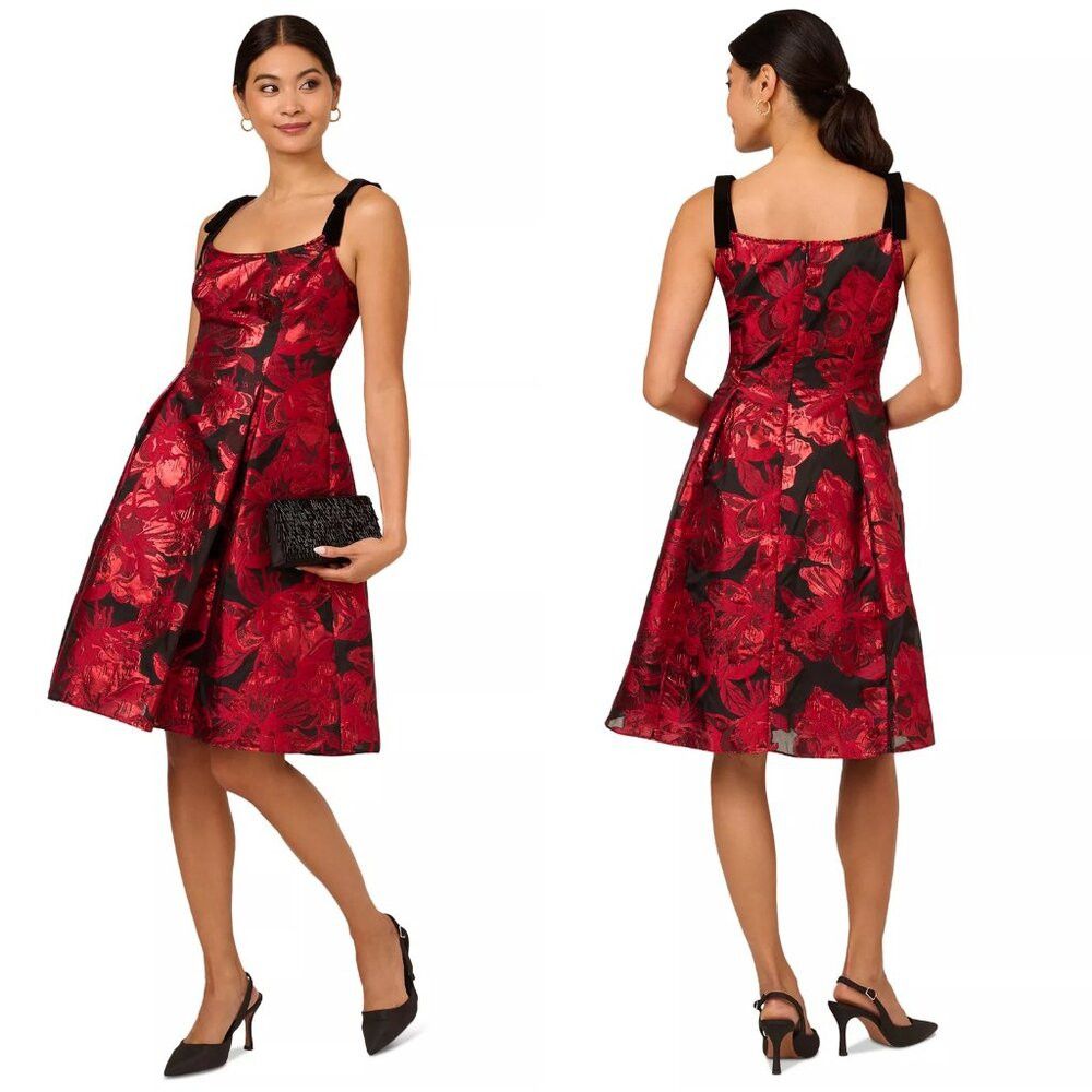 Adrianna Papell NWT New $179 Adrianna Papell Metallic-Jacquard Bow-Strap Dr Size XL / US 12-14 / IT 48-50 - 1 Thumbnail