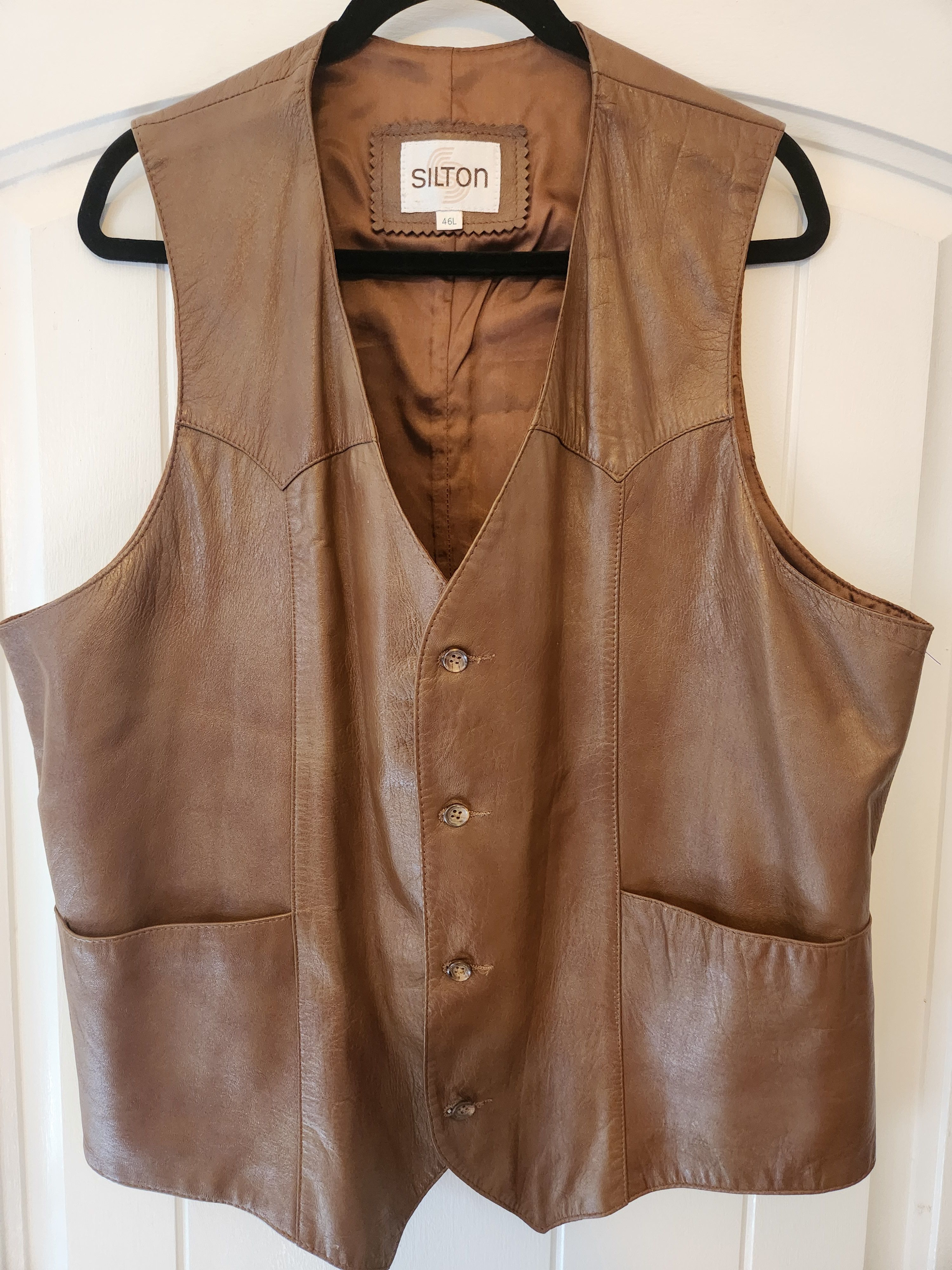 Other Vintage Silton Men's Brown 100% Leather Western Style Vest Size US L / EU 52-54 / 3 - 1 Thumbnail