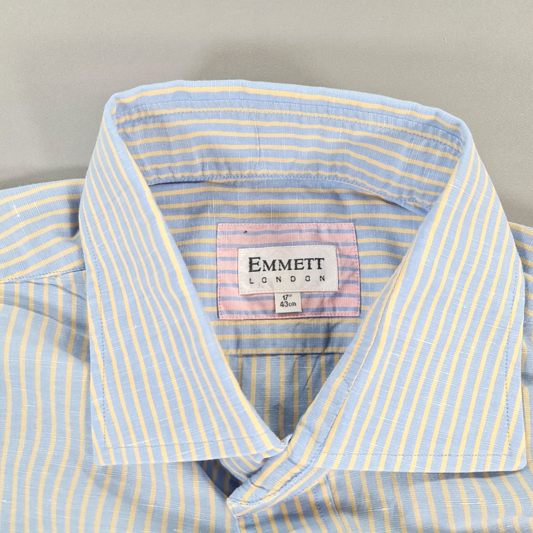 Emmett Emmett London Mens Shirt Blue 17 Linen Blend Striped Double Cuffs Button Up XS? No, XL Size US XL / EU 56 / 4 - 3 Thumbnail