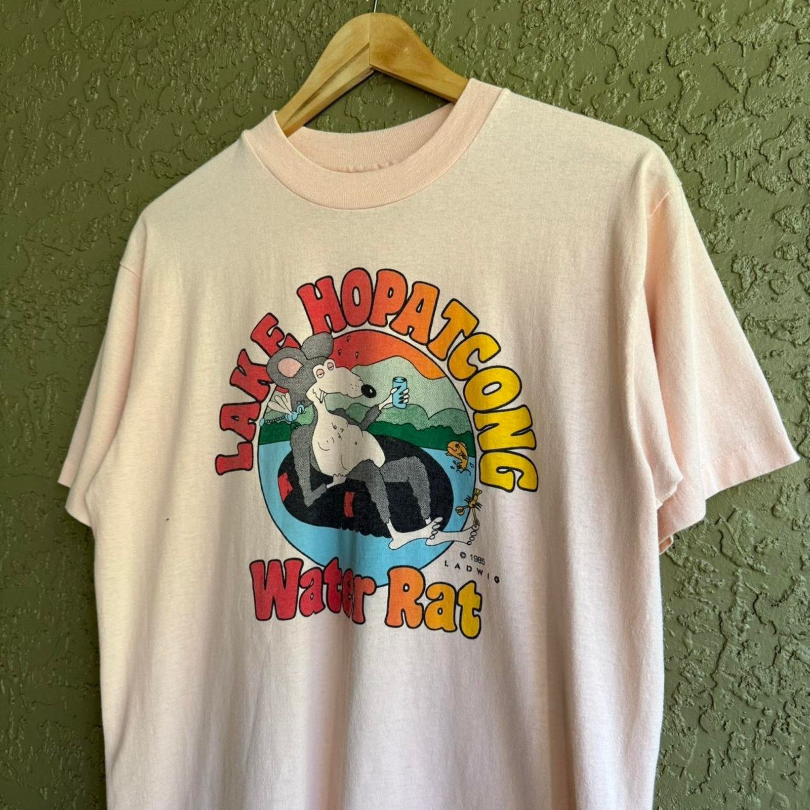 Other Vintage 80s Lake Hopatcong Water Rat Men's L Pink Tee Size US L / EU 52-54 / 3 - 2 Thumbnail