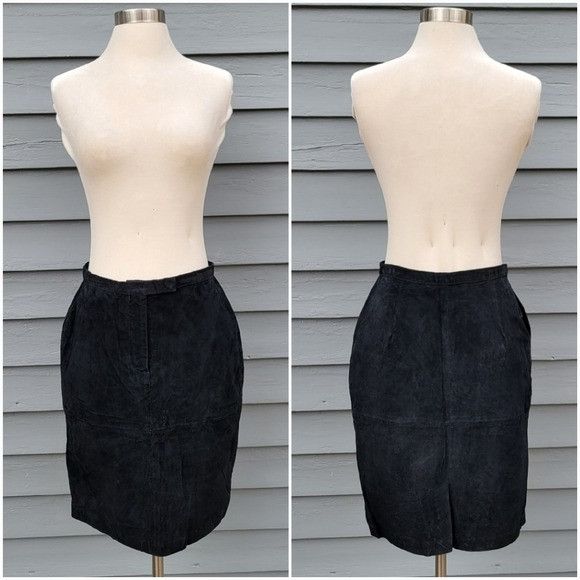 Vintage Vintage 90s y2k Bratz Black Suede Leather High Waisted Midi Size 28" / US 6 / IT 42 - 1 Thumbnail