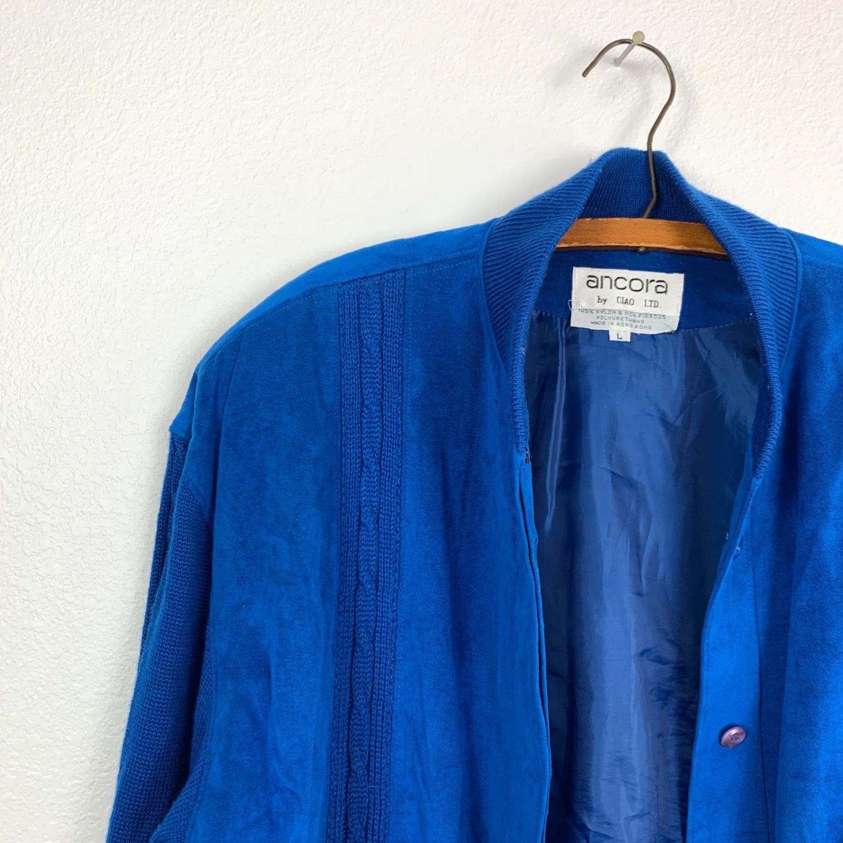 Vintage VINTAGE Ancora Nylon Jacket Blue 80s Faux Suede Button Knit Mid-Length Womens Large XS? Wait cannot add. Size L / US 10 / IT 46 - 2 Thumbnail