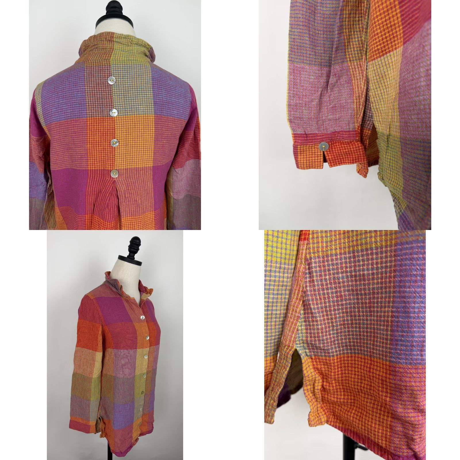 Soft Surroundings Soft Surroundings Shirt Womens XS Multicolor Plaid Top Boho High Neck Button Casual Sleeve XL? Size XS / US 0-2 / IT 36-38 - 8 Thumbnail