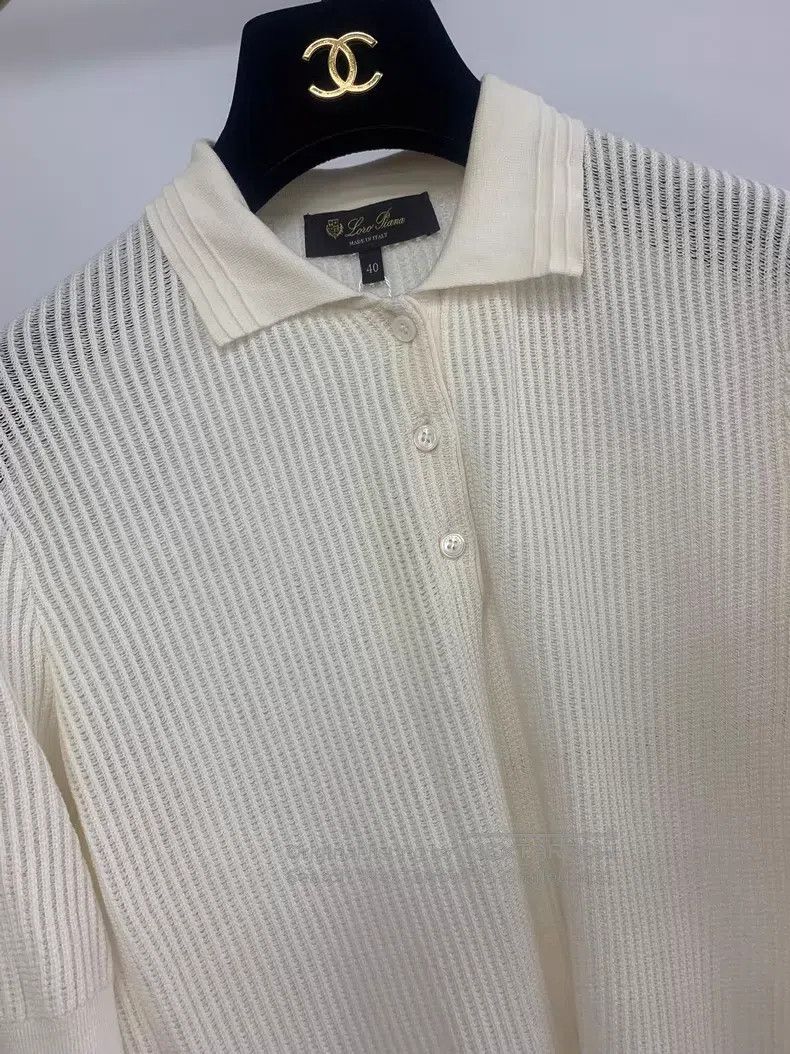 Loro Piana Loro Piana Ivory Point Collar Ribbed Short Sleeve Top Size XS / US 0-2 / IT 36-38 - 2 Thumbnail