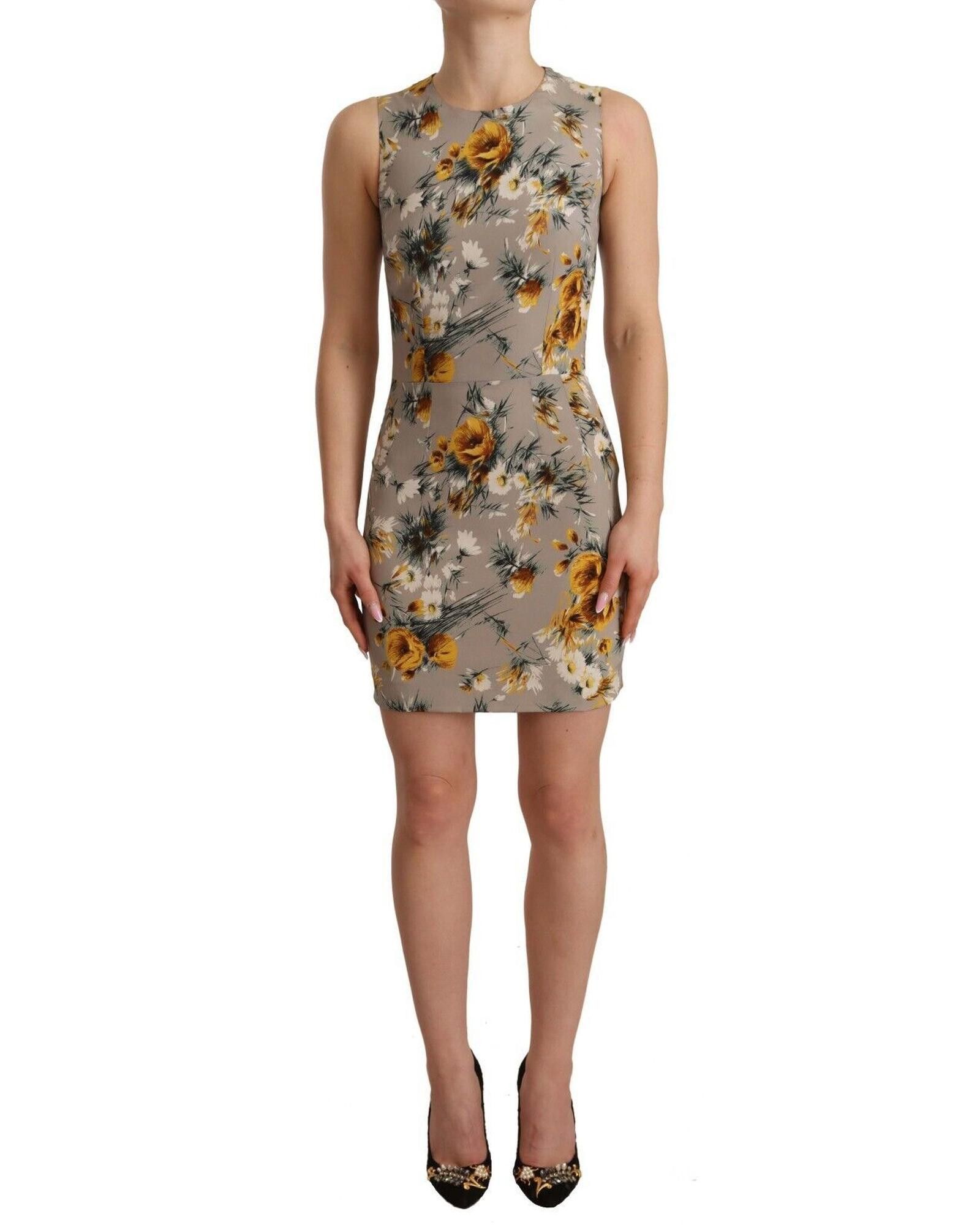 image of Dolce Gabbana Floral Silk Sheath Mini Dress in Grey, Women's (Size Small)