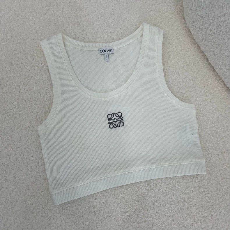 LOEWE White cotton short sport vest