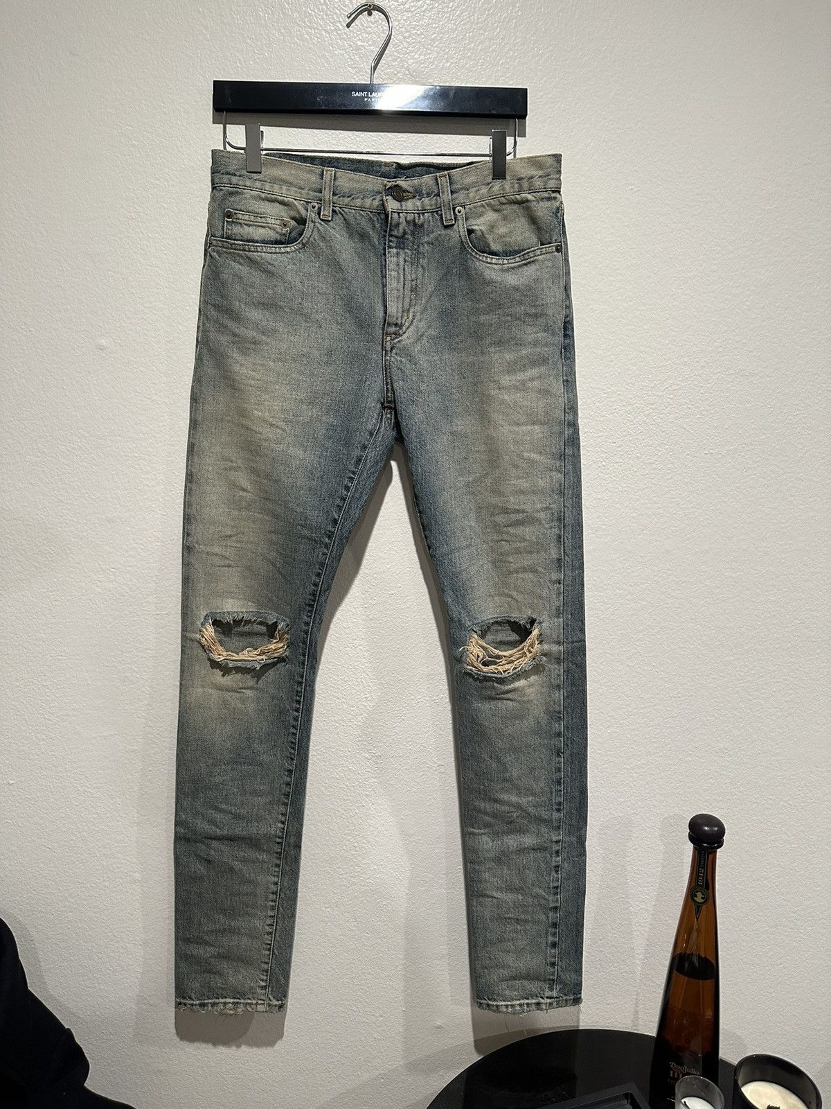 Pre-owned Hedi Slimane X Saint Laurent Paris Ss16 Surf Sound D10 Dirty Wash Denim Jeans In Dirty Blue