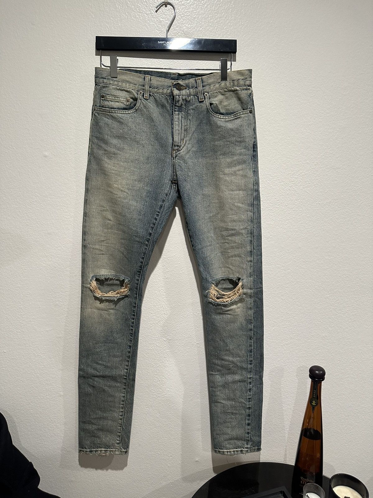 image of Hedi Slimane x Saint Laurent Paris Ss16 Surf Sound D10 Dirty Wash Denim Jeans in Dirty Blue (Size 3