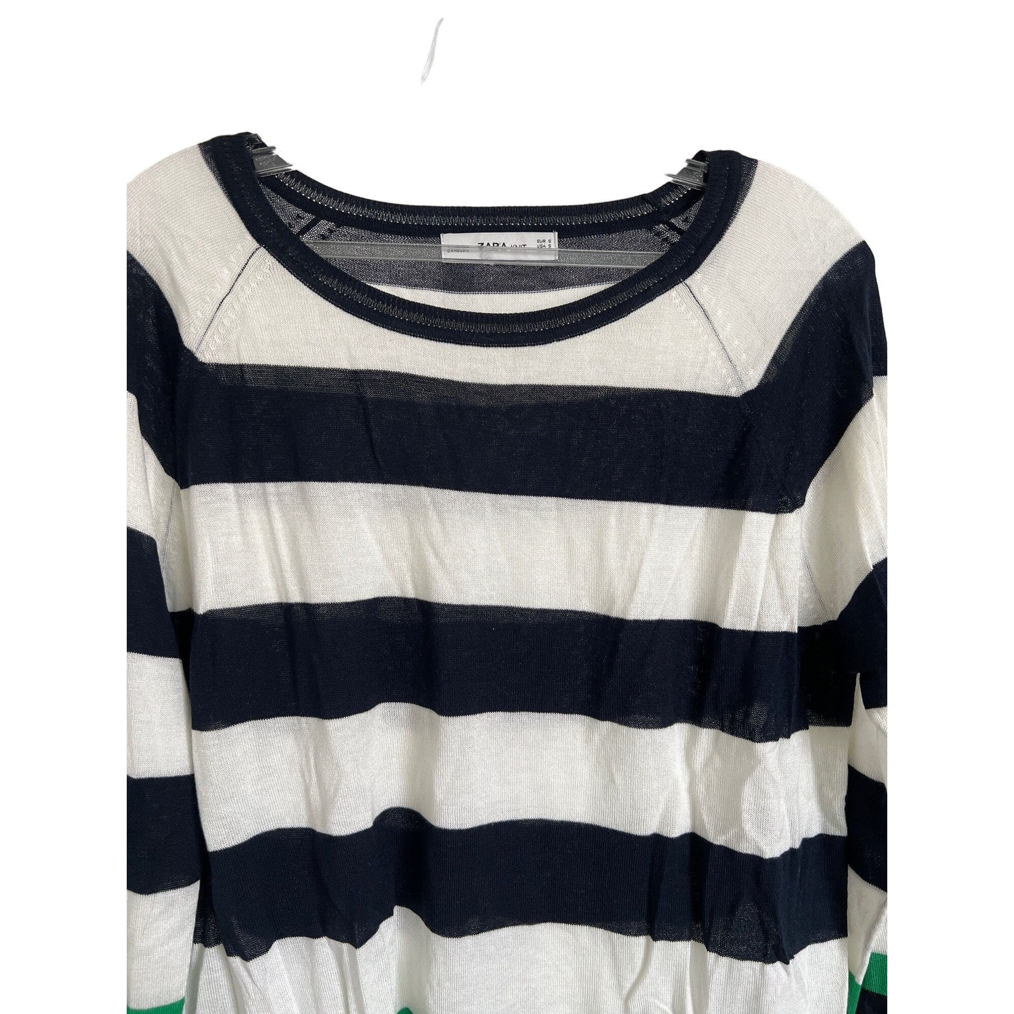 Zara Zara Knit Striped Sweater Navy & Green Contrast Hem Size S / US 4 / IT 40 - 2 Thumbnail