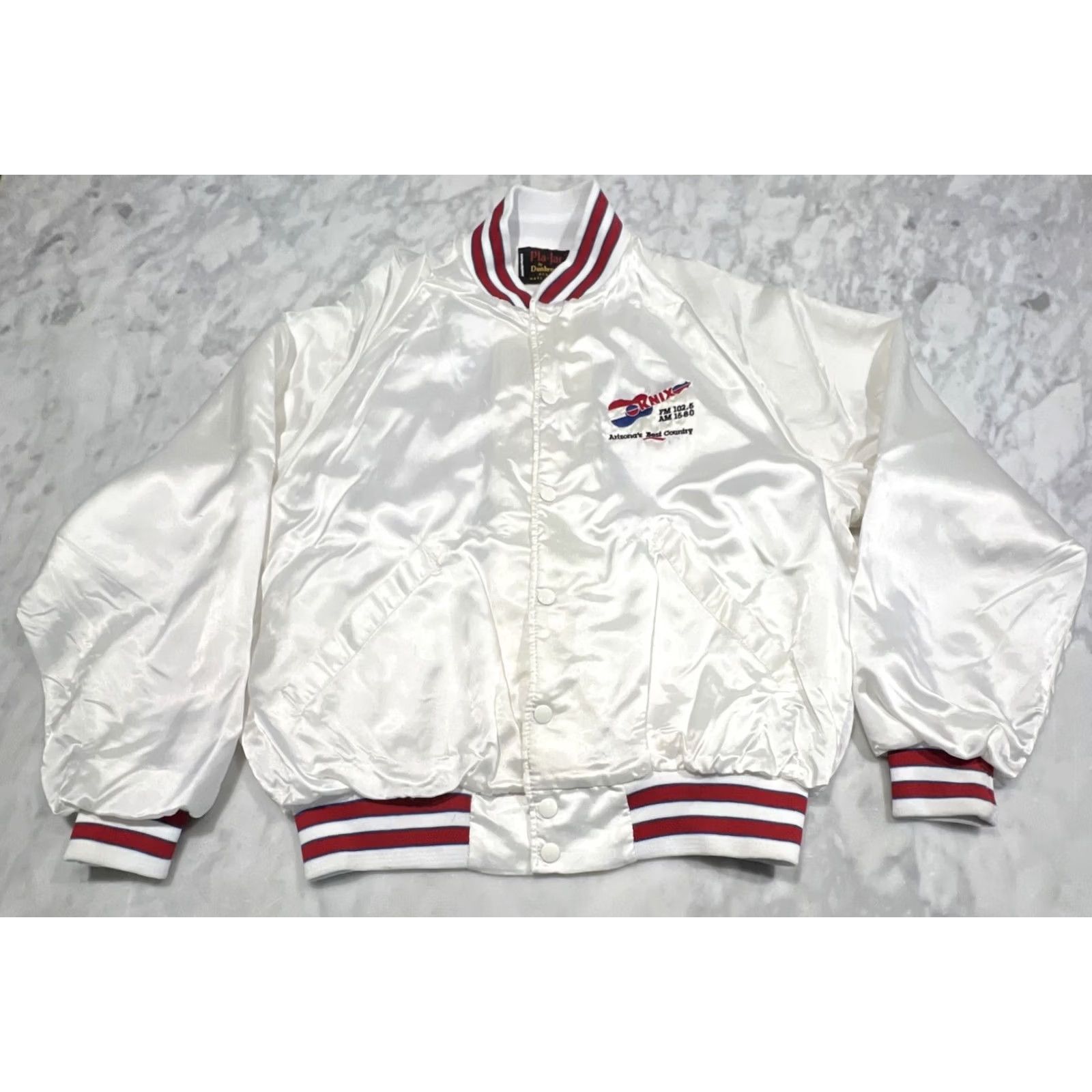 Vintage VINTAGE Knix FM 102.5 Satin Bomber Jacket White Large Arizona Country Music Mens Size US L / EU 52-54 / 3 - 2 Thumbnail