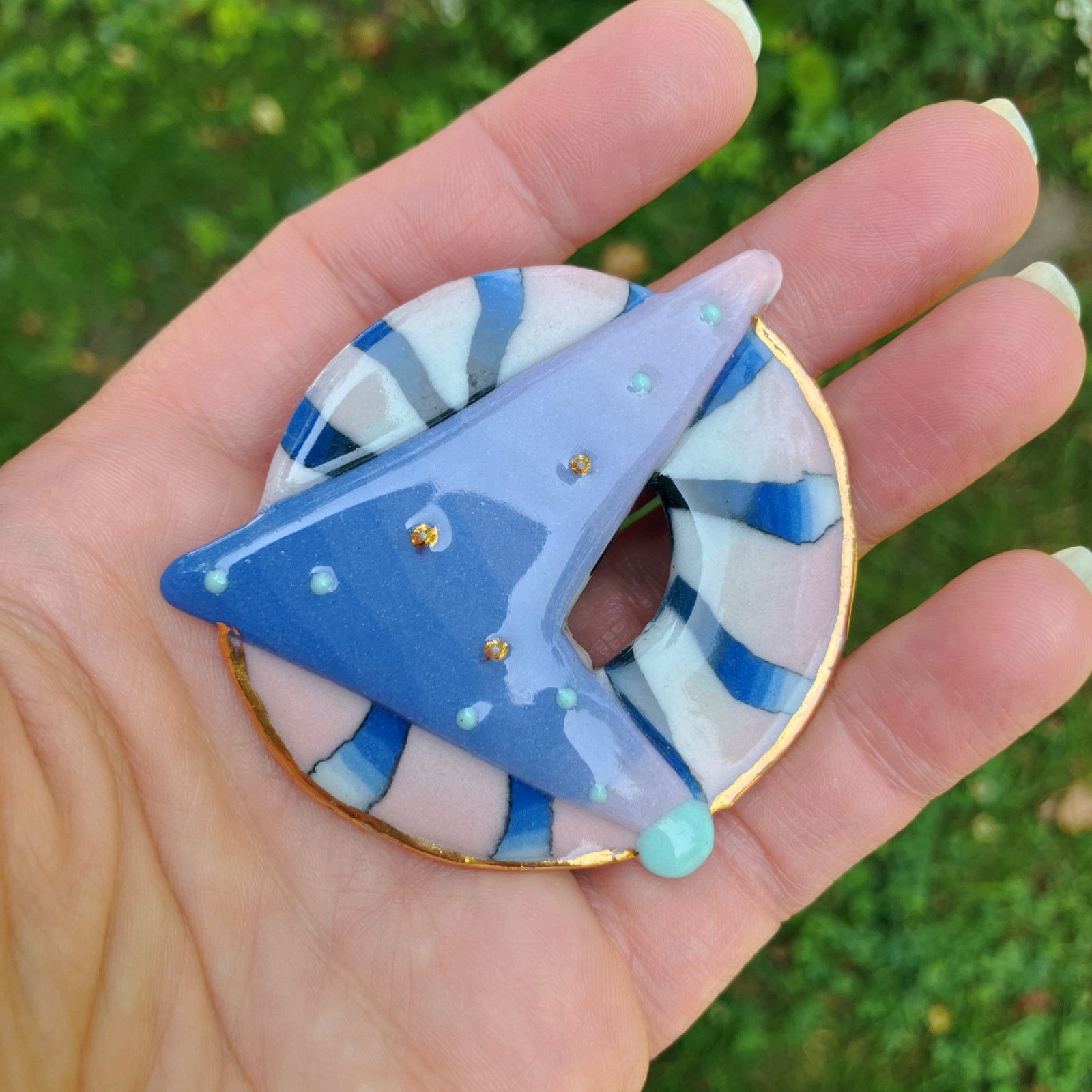 Vintage VTG 1980s Ceramic Enamel Geometric Postmodern Brooch Size ONE SIZE - 5 Thumbnail
