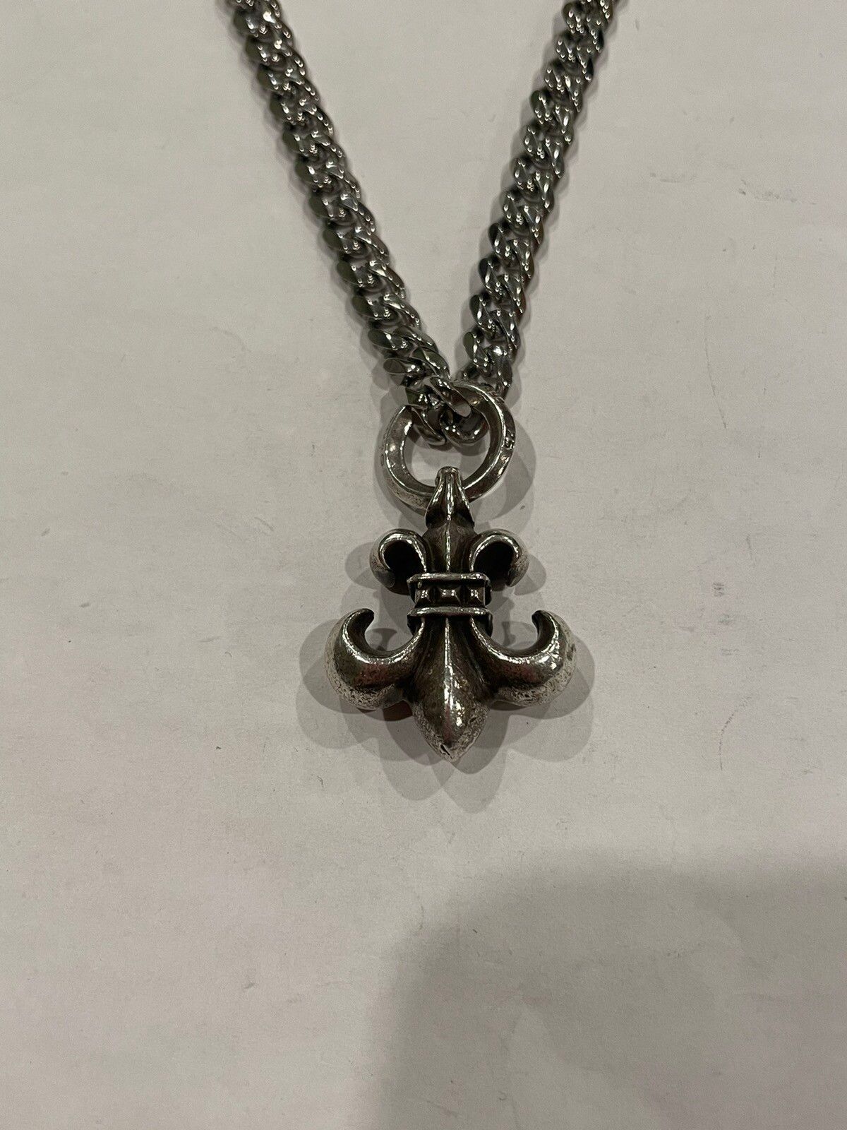 Pre-owned Chrome Hearts Large Bs Fleur Pendant Silver Chain Necklace