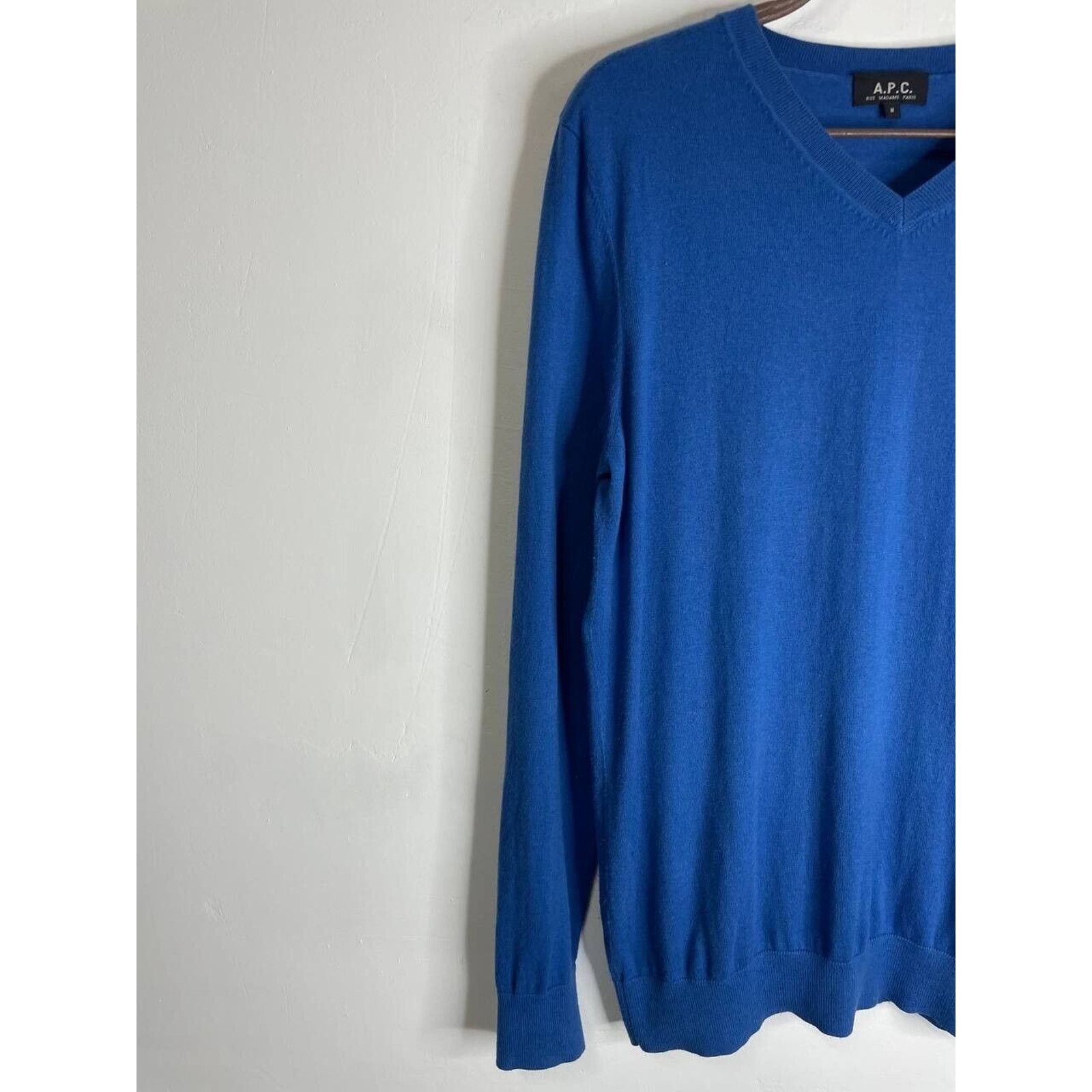 A.P.C. × Vintage A.P.C. Blue V-Neck Sweater Men’s Size M Cotton Cashmere Knit Size US M / EU 48-50 / 2 - 2 Thumbnail