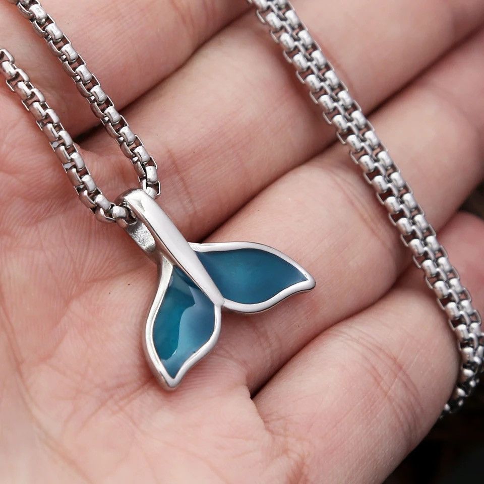 Jewelry Blue Whale Fish Tail Pendant Necklace Size ONE SIZE - 2 Thumbnail