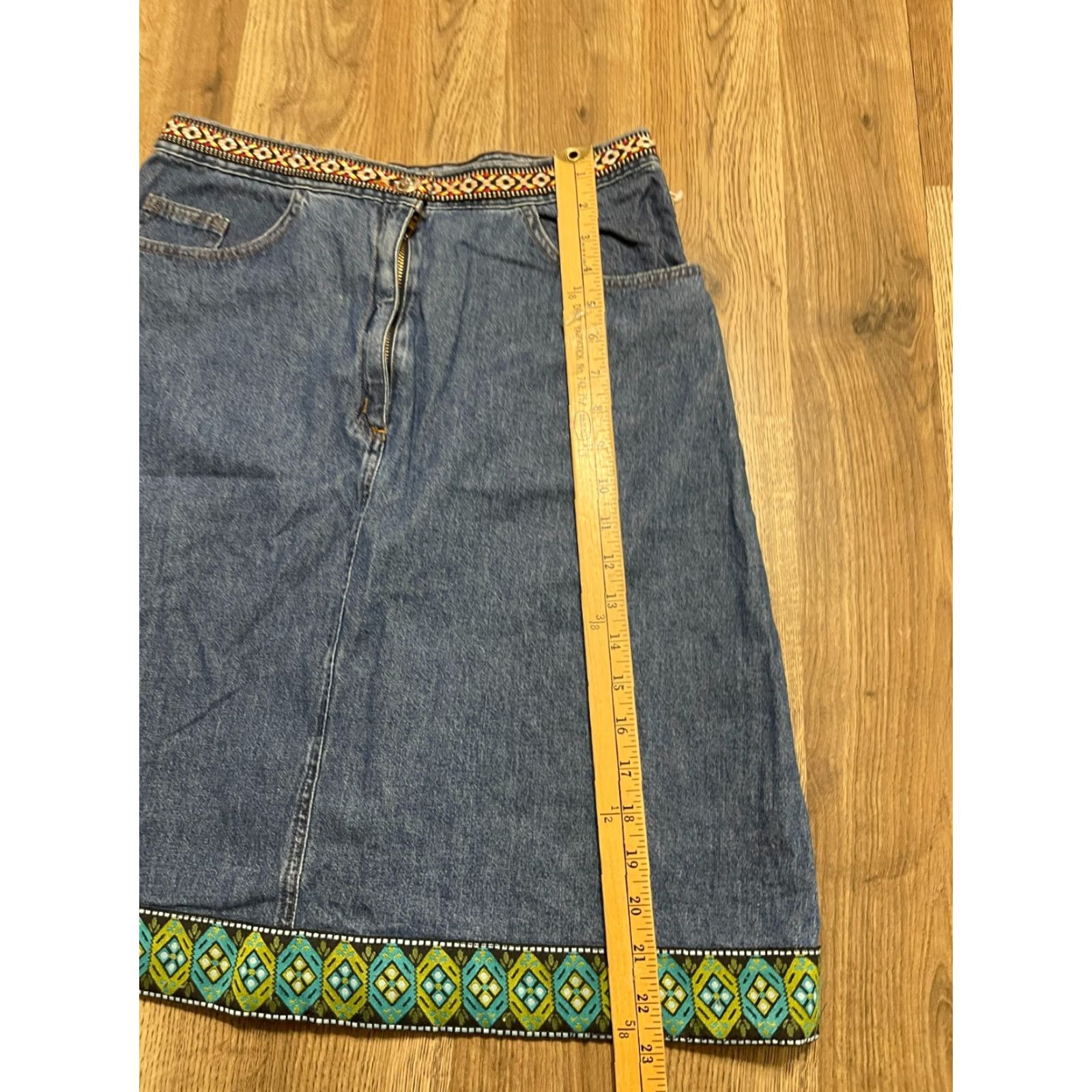 Vintage Impressions Skirt Women's Size Medium Blue Denim A-line Knee Length Size 32" / US 10 / IT 46 - 7 Thumbnail