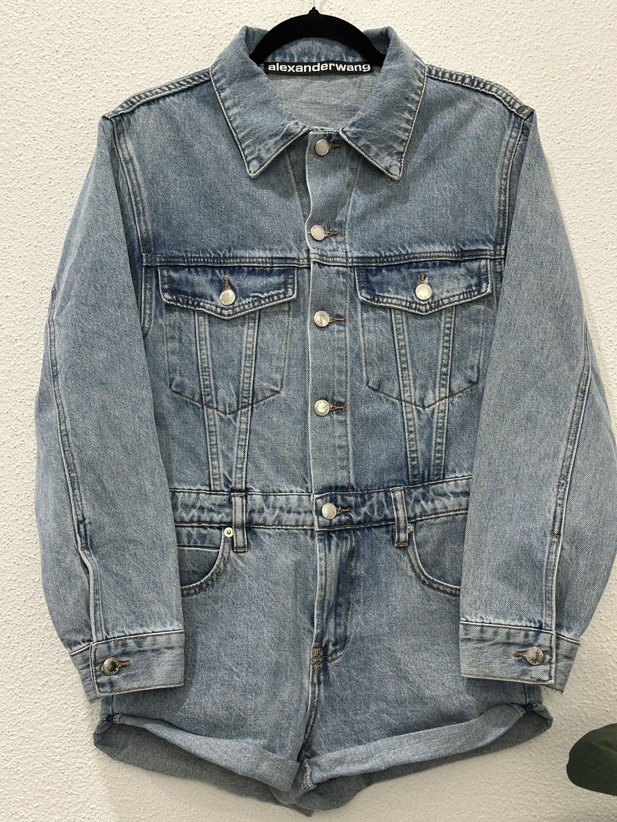 Alexander Wang Alexander Wang BITE Denim Romper High Rise Jumpsuit ButtonUp Size 32" / US 10 / IT 46 - 6 Thumbnail
