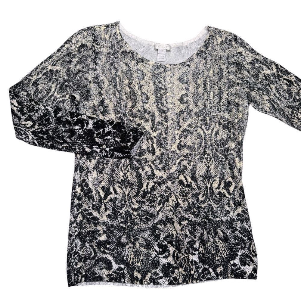 Chicos Chico's Round Neck Long Sleeve Lace Print Knit Sweater Size Size M / US 6-8 / IT 42-44 - 5 Thumbnail