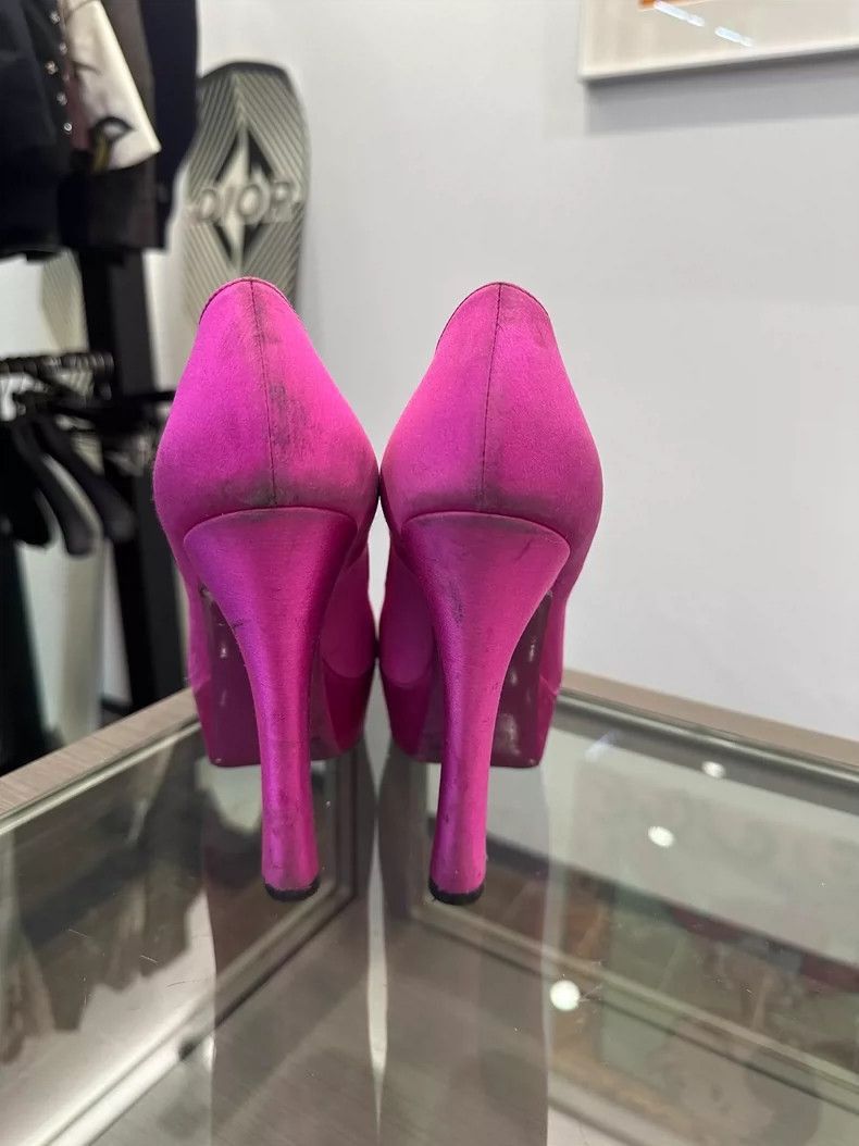 Yves Saint Laurent YSL Pink Satin High Heel Shoes 13cm-2506 Size US 7.5 / EU 40-41 - 4 Thumbnail