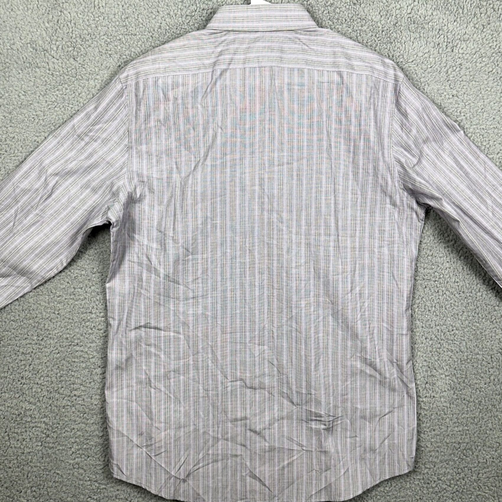 Theory Theory Shirt Dress Mens Large 16.5 34-35 Gray Purple Striped Button Up Cotton Size 46R - 2 Thumbnail