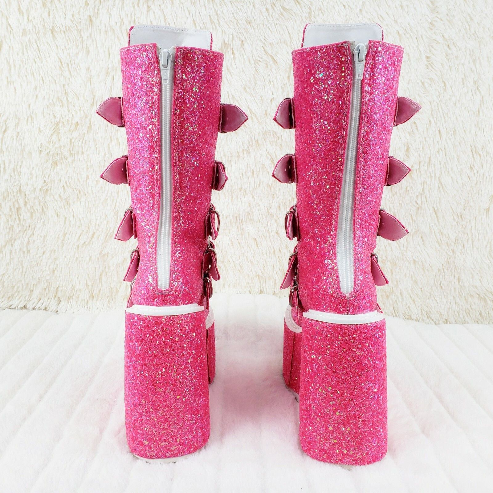 Other Swing 230G Pink Glitter Boot 5.5" Platform Heart Strap Goth Size US 10 / IT 40 - 5 Thumbnail
