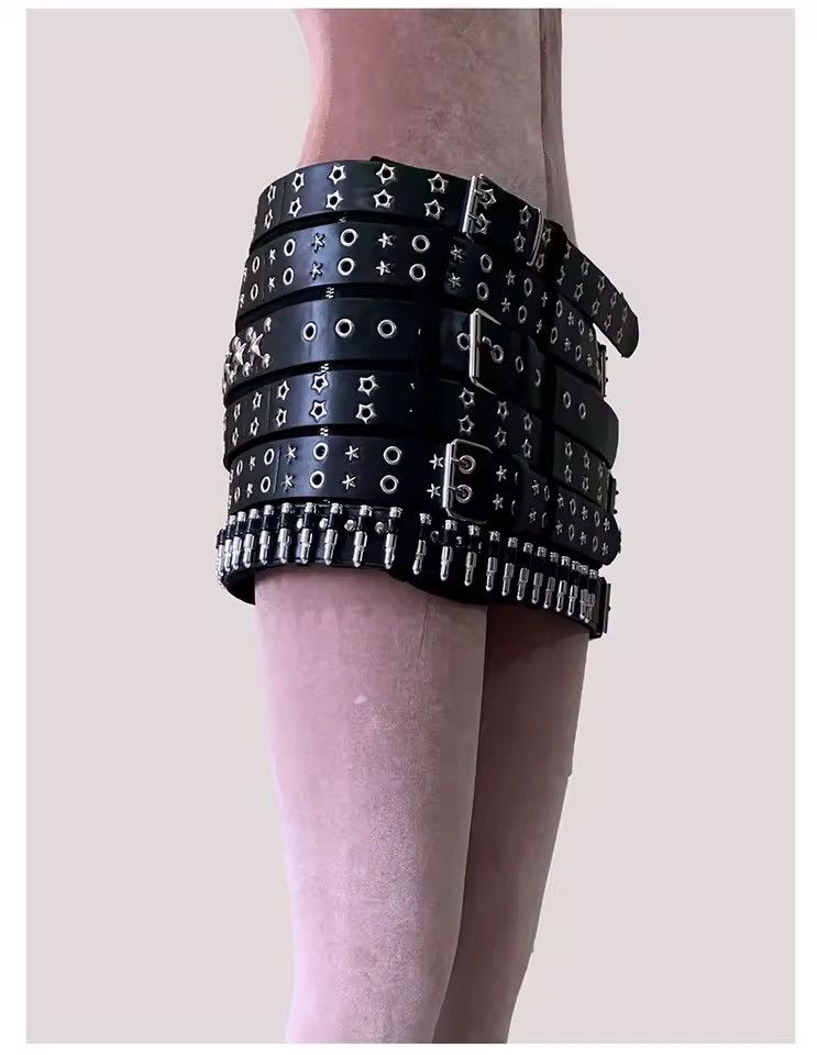 Other Gothic Designer Punk PU Leather Rivet Mini Skirt Size 27" / US 4 / IT 40 - 3 Thumbnail