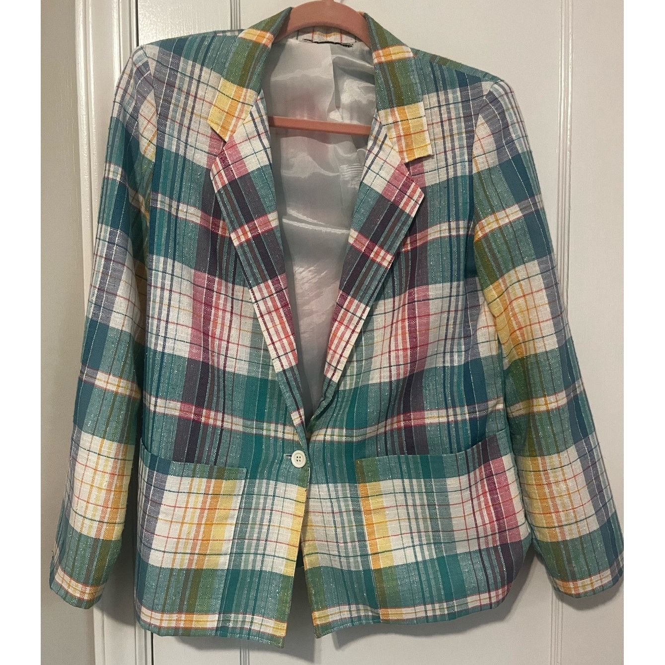 Vintage Vintage 80s Pastel Plaid White Blue Blazer Suit XS Small Size S / US 4 / IT 40 - 1 Thumbnail