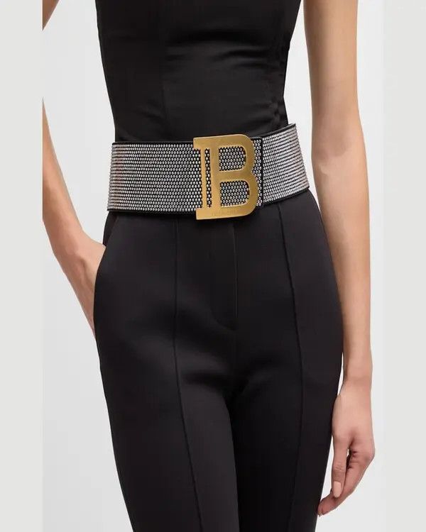 Balmain o1s1wg111225 Size:OS/B-Logo Crystal Leather Belt in Black Size ONE SIZE - 2 Thumbnail
