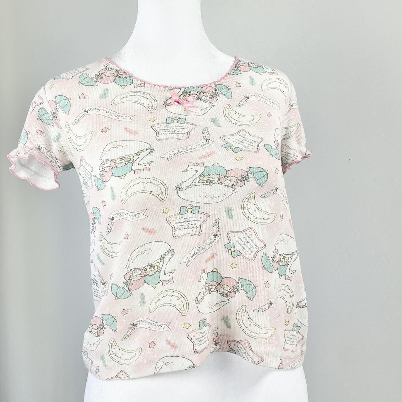 Japanese Brand ✩ Cute Sanrio Little Twin Stars Soft Gauze Style AOP Tee ♡ Size S / US 4 / IT 40 - 2 Thumbnail