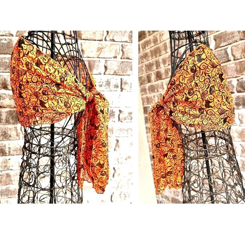 Vintage ViTG Halloween Neck Scarf Orange Black Cats Jack O Lantern B Size ONE SIZE - 3 Thumbnail
