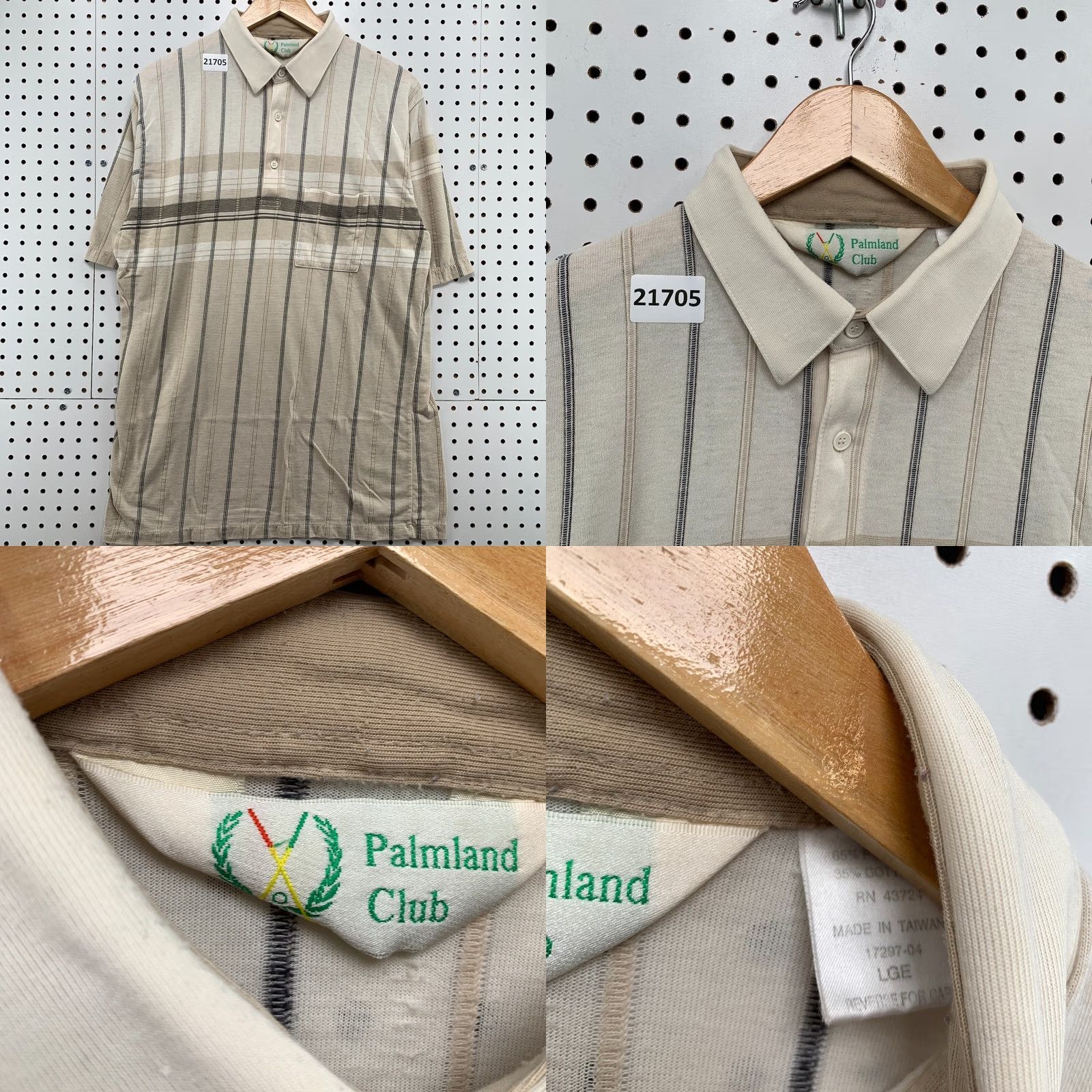 Vintage VINTAGE Palmland Club Shirt Mens Large Brown Beige Striped Polo Shirt Size US L / EU 52-54 / 3 - 8 Thumbnail