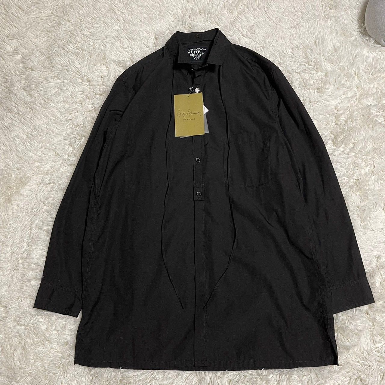 image of Yohji Yamamoto Pour Homme Cotton Broadcloth String Shirt Hj-B57-018 in Black, Men's (Size Large)