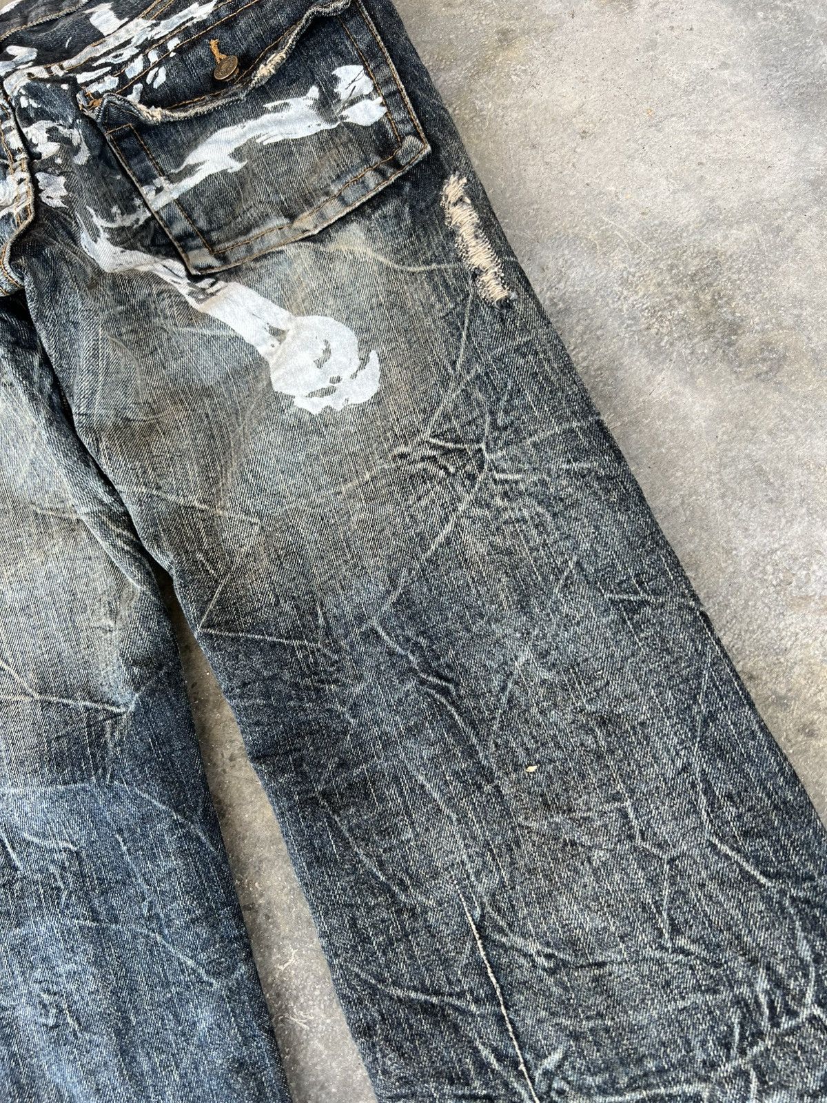 Japanese Brand K.U.I BONES DISTRESSED CLAW JEANS VERY RARE Size US 33 - 14 Thumbnail
