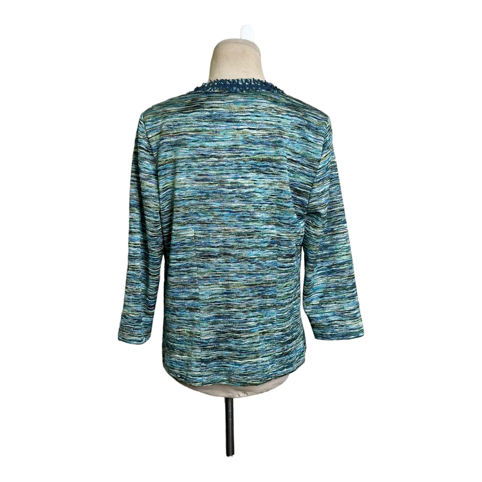 Chicos Chico's Green Tweet Pockets Fringe Trim Blazer Jacket size M Size M / US 6-8 / IT 42-44 - 5 Thumbnail
