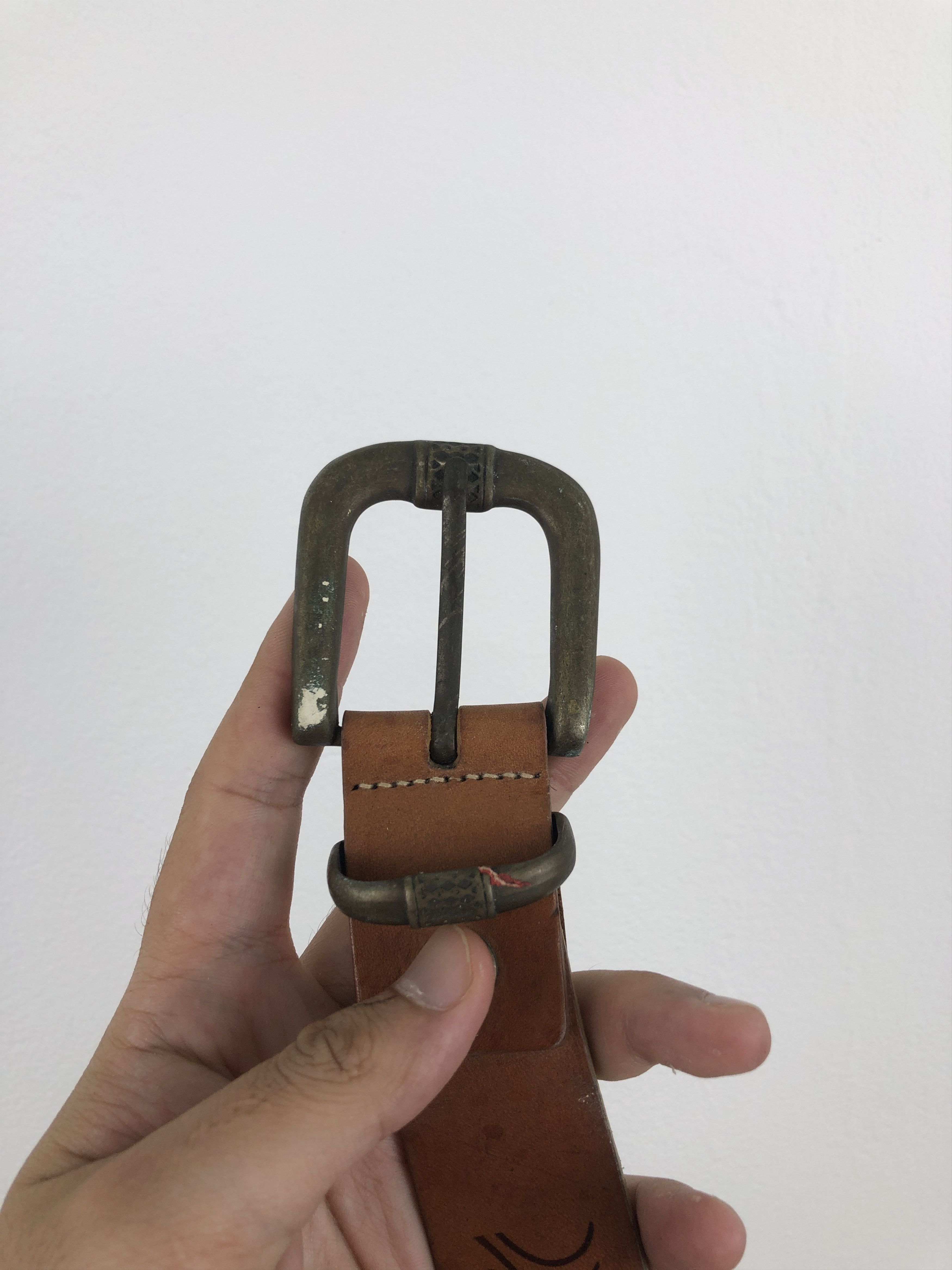 Genuine Leather × Vintage Vintage Handmade Leather Belt B0038 Size ONE SIZE - 3 Thumbnail