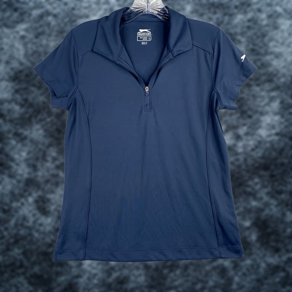 Vintage Slazenger Golf Polo Shirt Womens S Short Sleeve Blue 1/4 Zip Logo Pickleball Fun Size S / US 4 / IT 40 - 1 Thumbnail