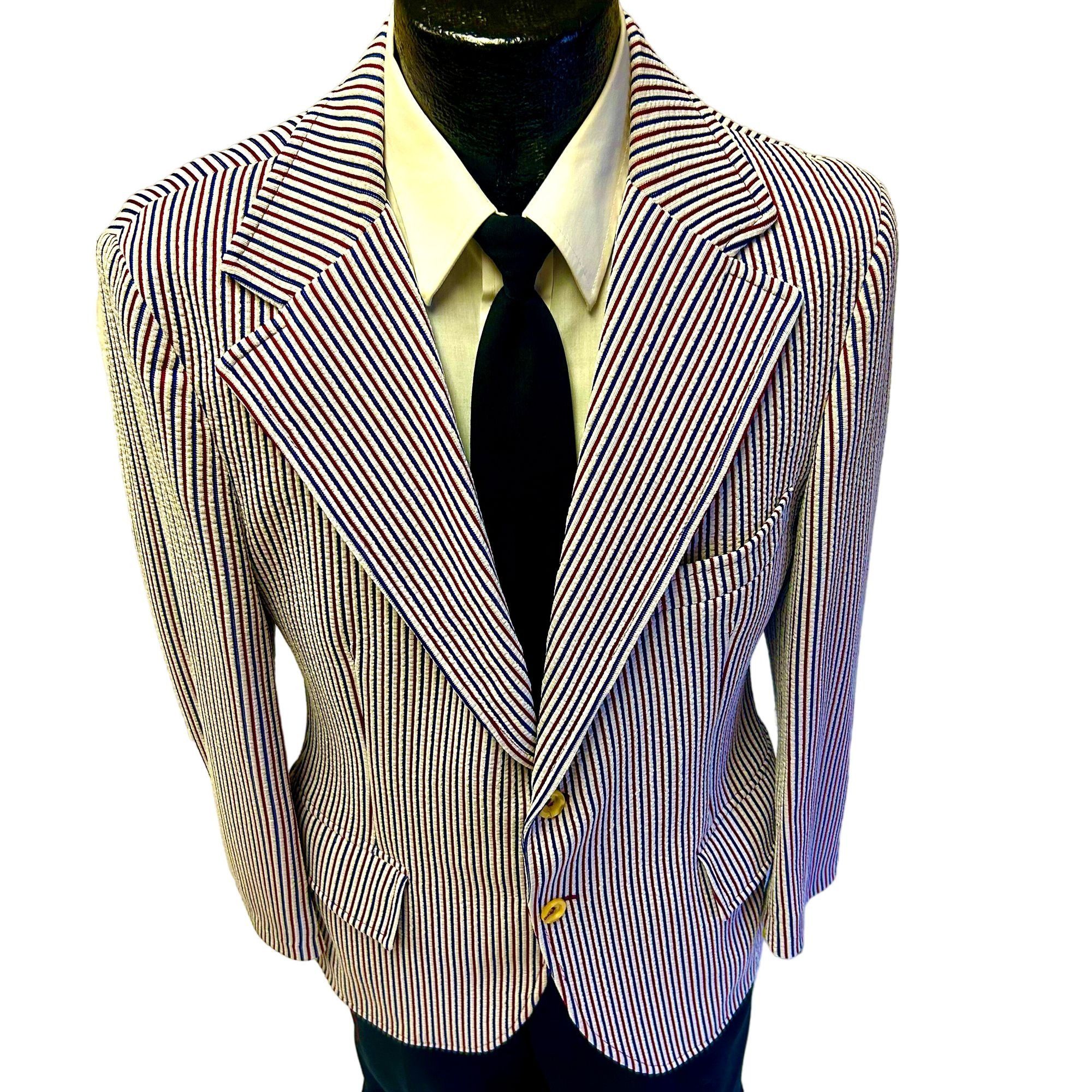 70's SEERSUCKER Sport Coat TEXTURED MoD Jacket STRIPE DISCO