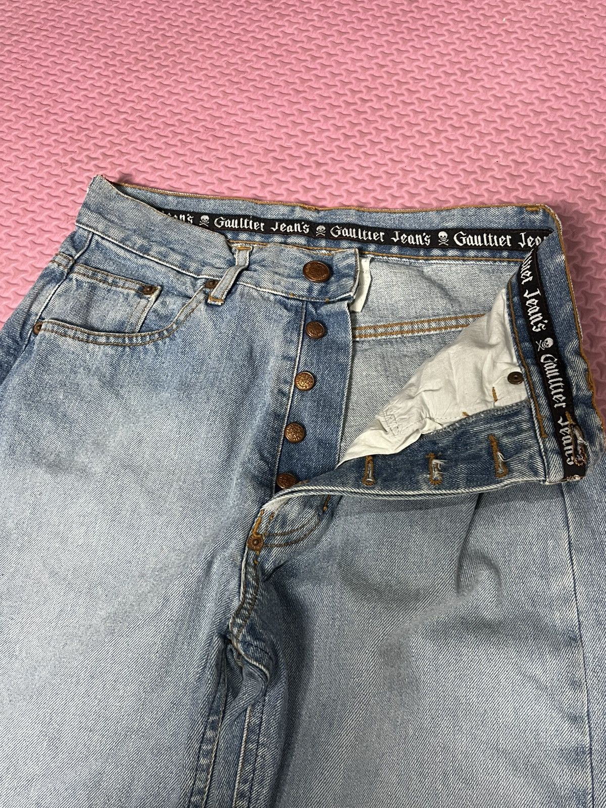 Gaultier Homme Objet 🔥RARE🔥Vintage JPG SKuLL Washed Blue denim Size US 26 / EU 42 - 3 Thumbnail