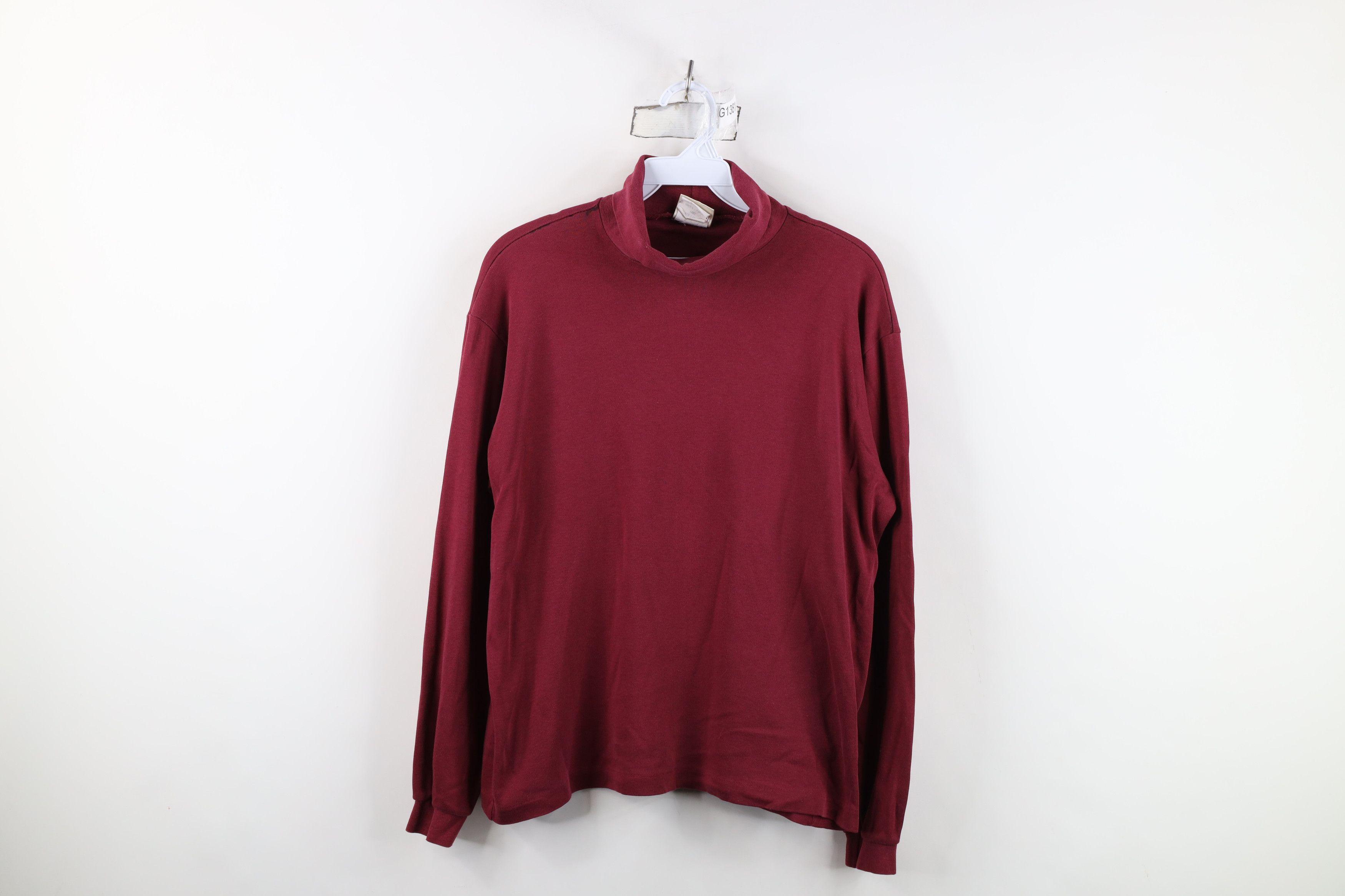 L.L. Bean Vintage 90s LL Bean Blank Turtleneck T-Shirt Maroon USA Size L / US 10 / IT 46 - 1 Thumbnail