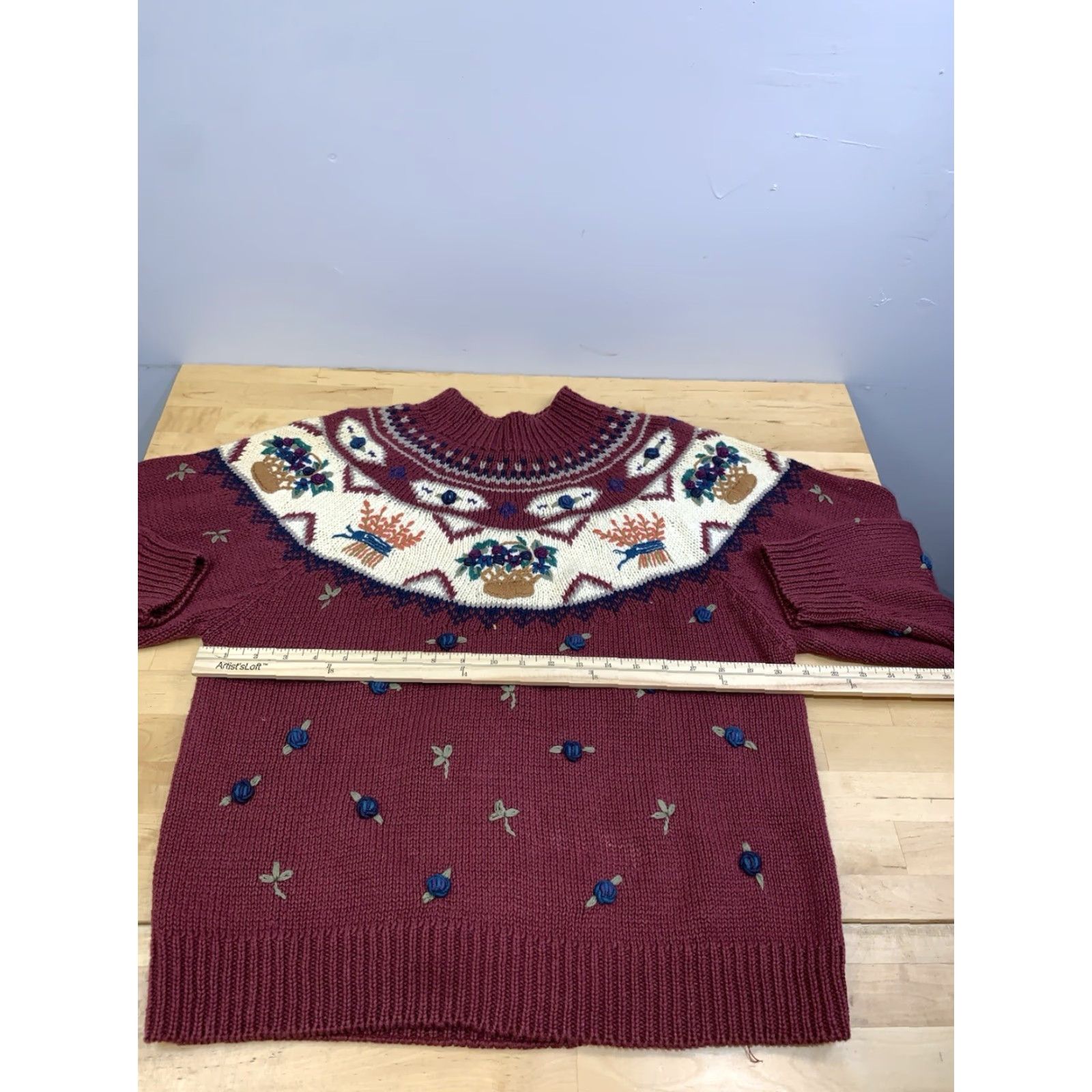 Van Heusen VINTAGE Van Heusen Sweater Womens L Pullover Crew Neck Red Ramie Knit 90s Floral Size L / US 10 / IT 46 - 7 Thumbnail