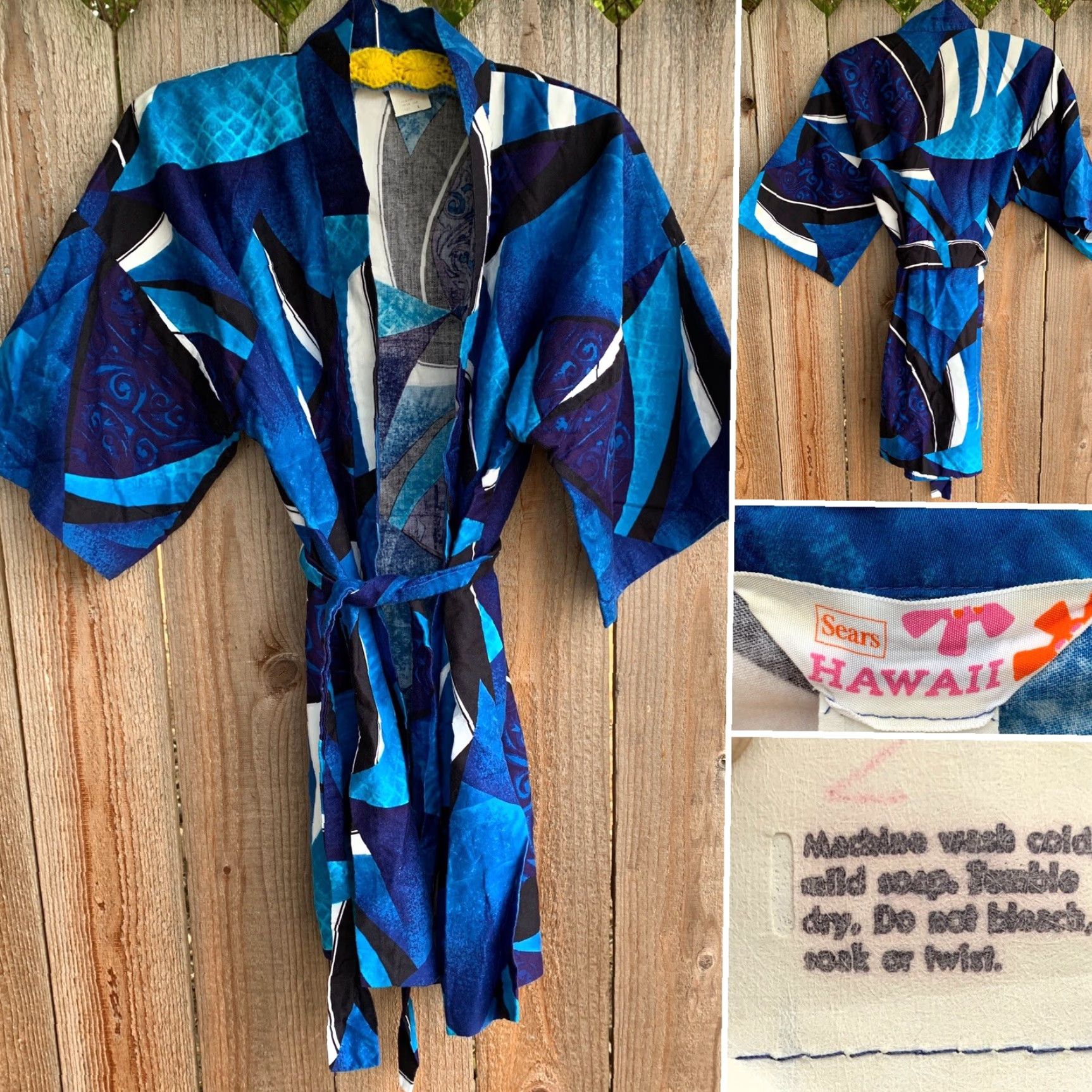 Sears VINTAGE Sears Hawaii Hawaiian Kimono Robe Cover Up L 100% Cotton Blue Beach Sportswear/Beach Size ONE SIZE - 2 Thumbnail