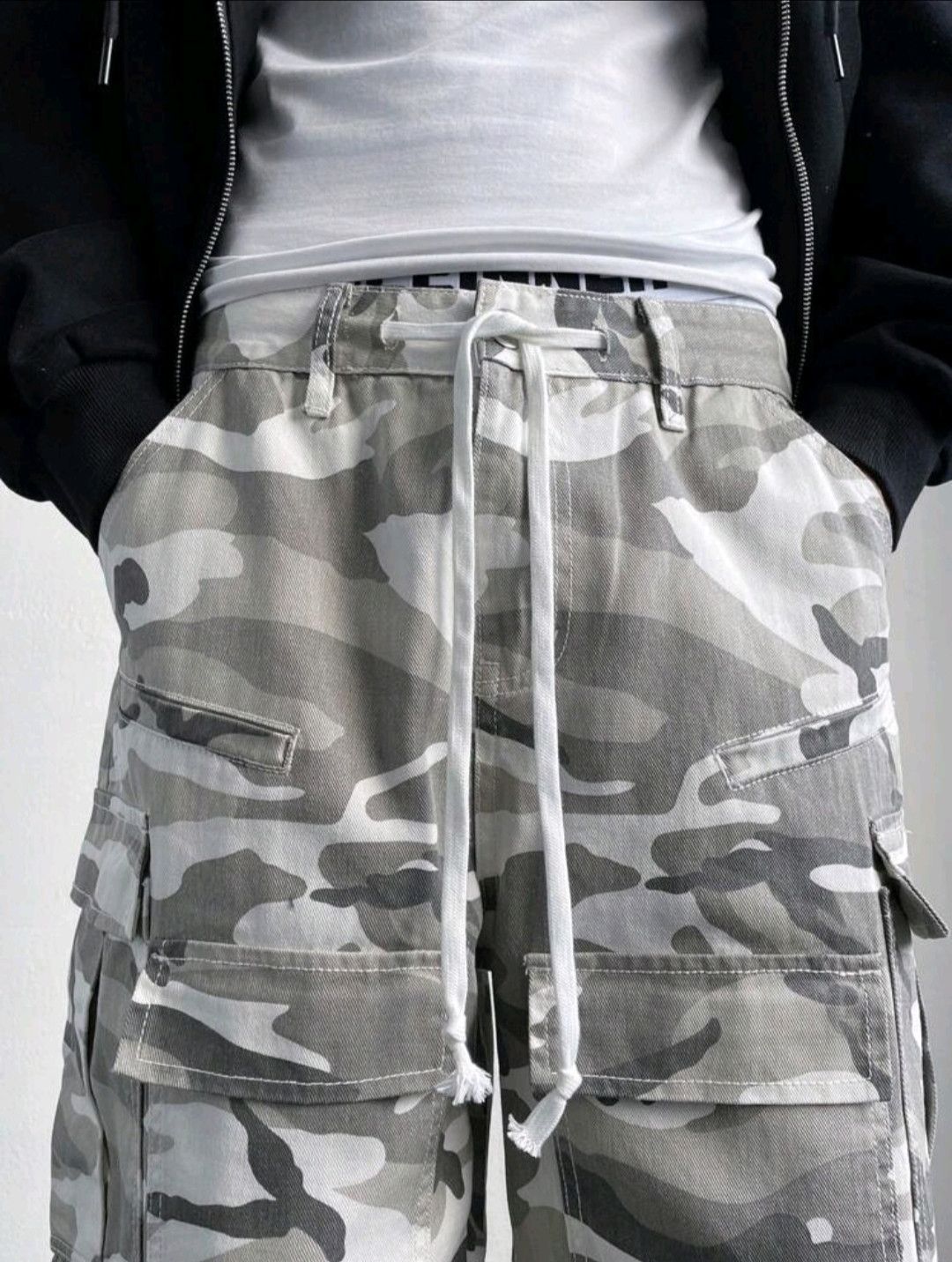 Japanese Brand Y2K Vintage Streetwear White Camo Cargo Baggy Jeans sh Size US 35 - 5 Thumbnail