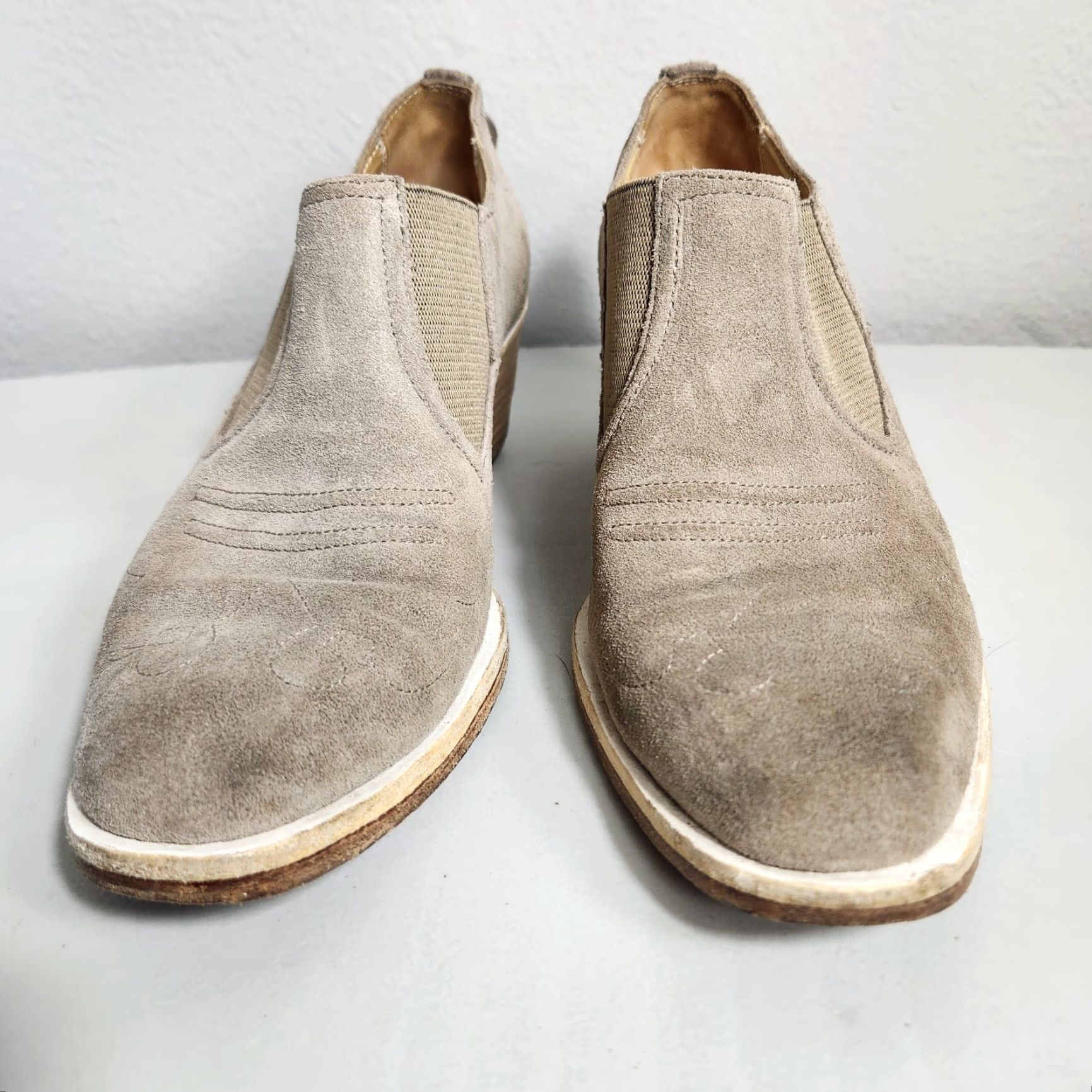 Rag & Bone rag & bone Finlay Western Booties-Size 7 Women Suede Block Heel Almond Toe Beige Stone Leather Lining 2.5" Vintage No Size US 7 / IT 37 - 6 Thumbnail