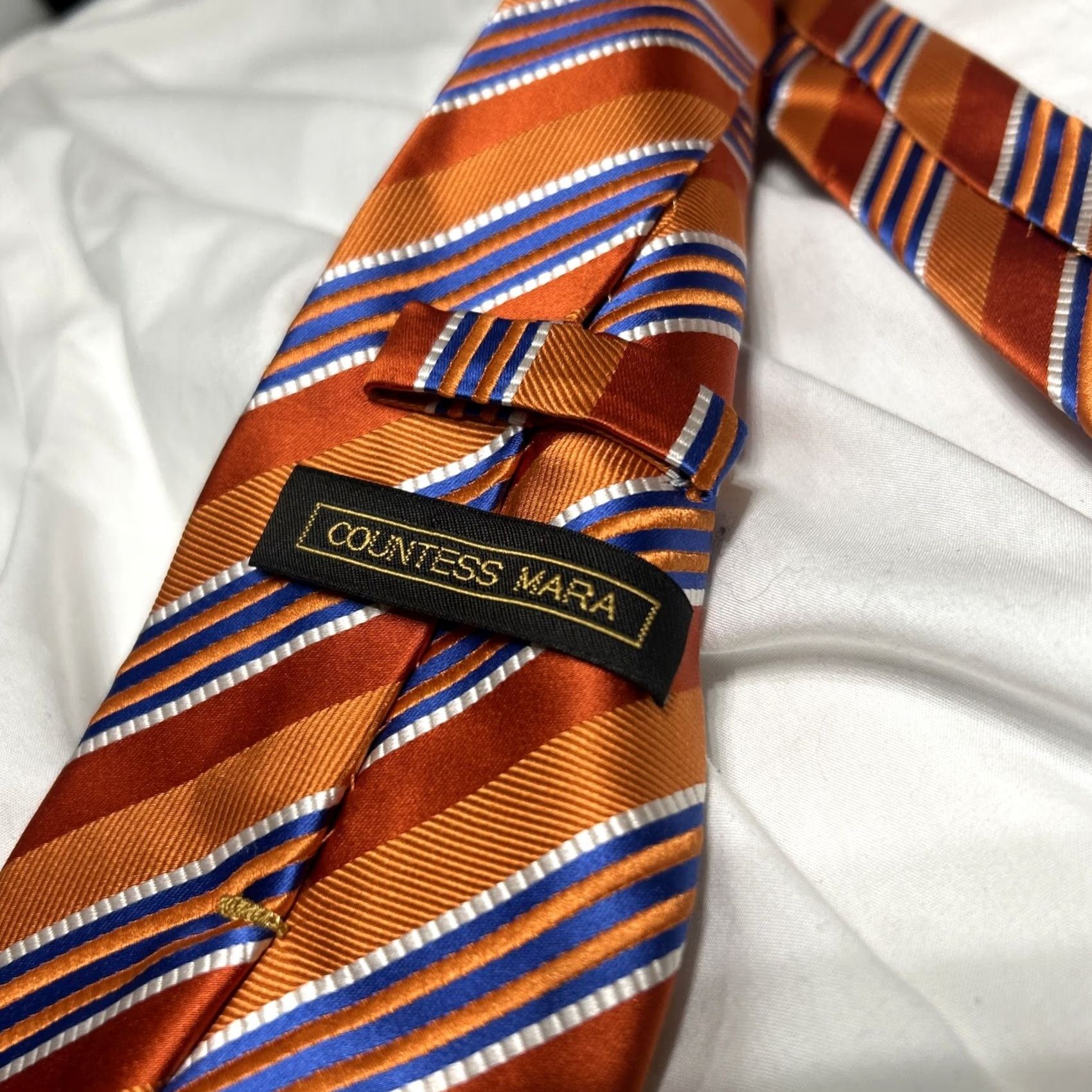 Countess Mara Countess Mara Executive Collection Silk Tie Necktie Orange Blue Stripe Men Tie Silk Necktie Size ONE SIZE - 3 Thumbnail