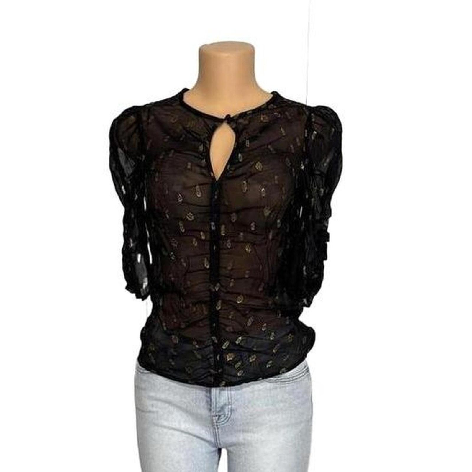 Frame Frame Shirred Keyhole top - Noir 100% Viscose SIze XS Size XS / US 0-2 / IT 36-38 - 4 Thumbnail