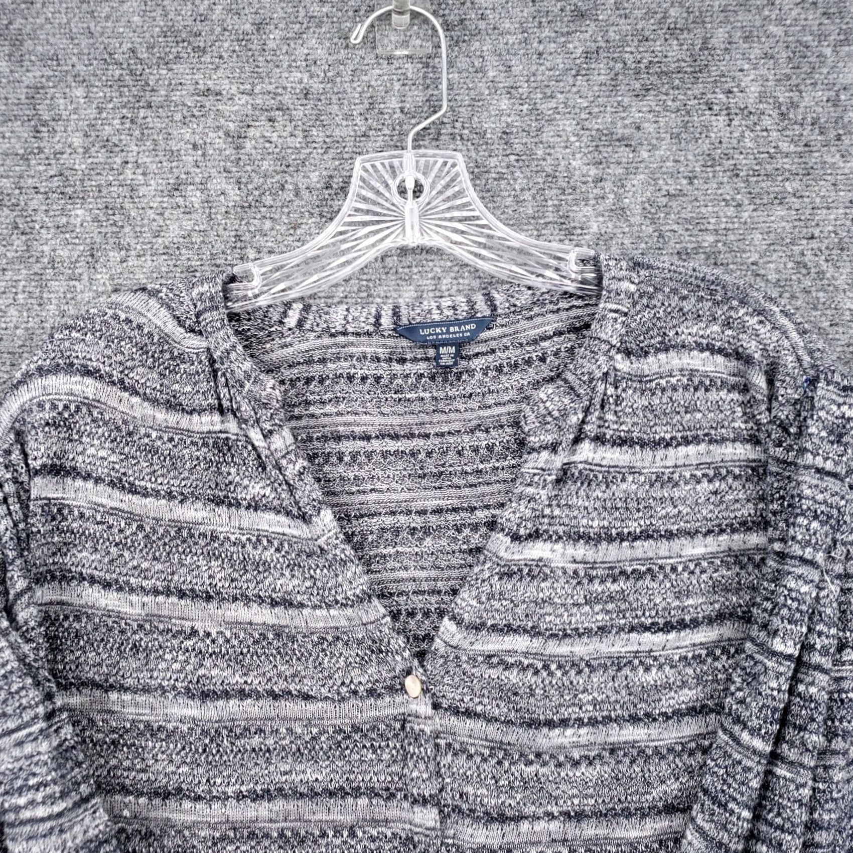 Lucky Brand Lucky Brand Cardigan Womens M Medium Gray Striped V-Neck Knit Long Sleeve Button Sweater Size M / US 6-8 / IT 42-44 - 3 Thumbnail