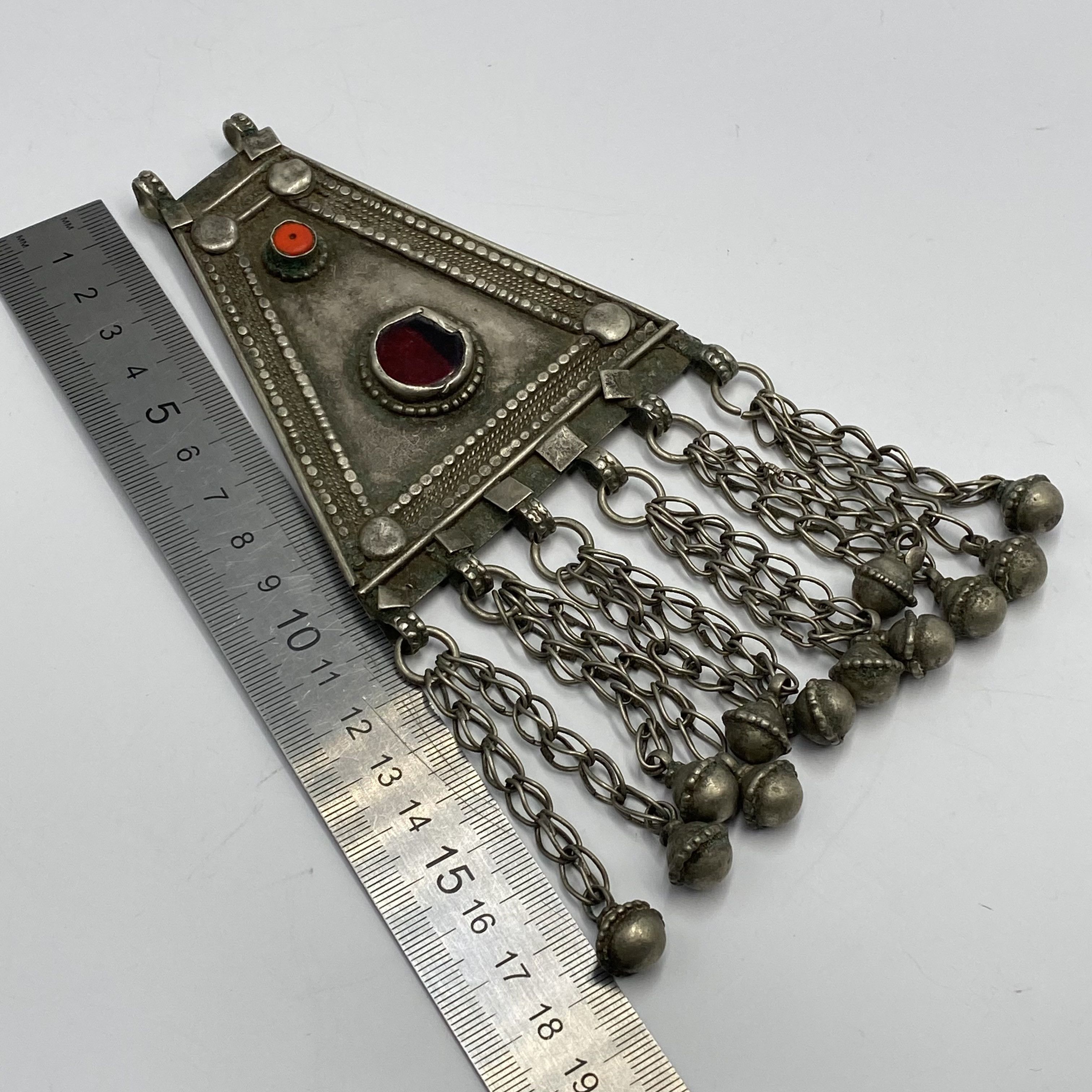 Vintage Massive Antique Yemenite Silver Coral Jewelry Pendant 120 gr Size ONE SIZE - 8 Thumbnail