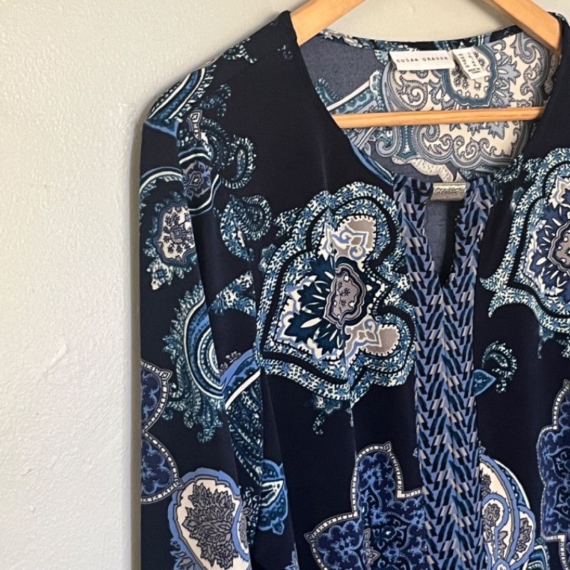 Designer Susan Graver Paisley Tunic Top Navy Blue Size XL / US 12-14 / IT 48-50 - 3 Thumbnail