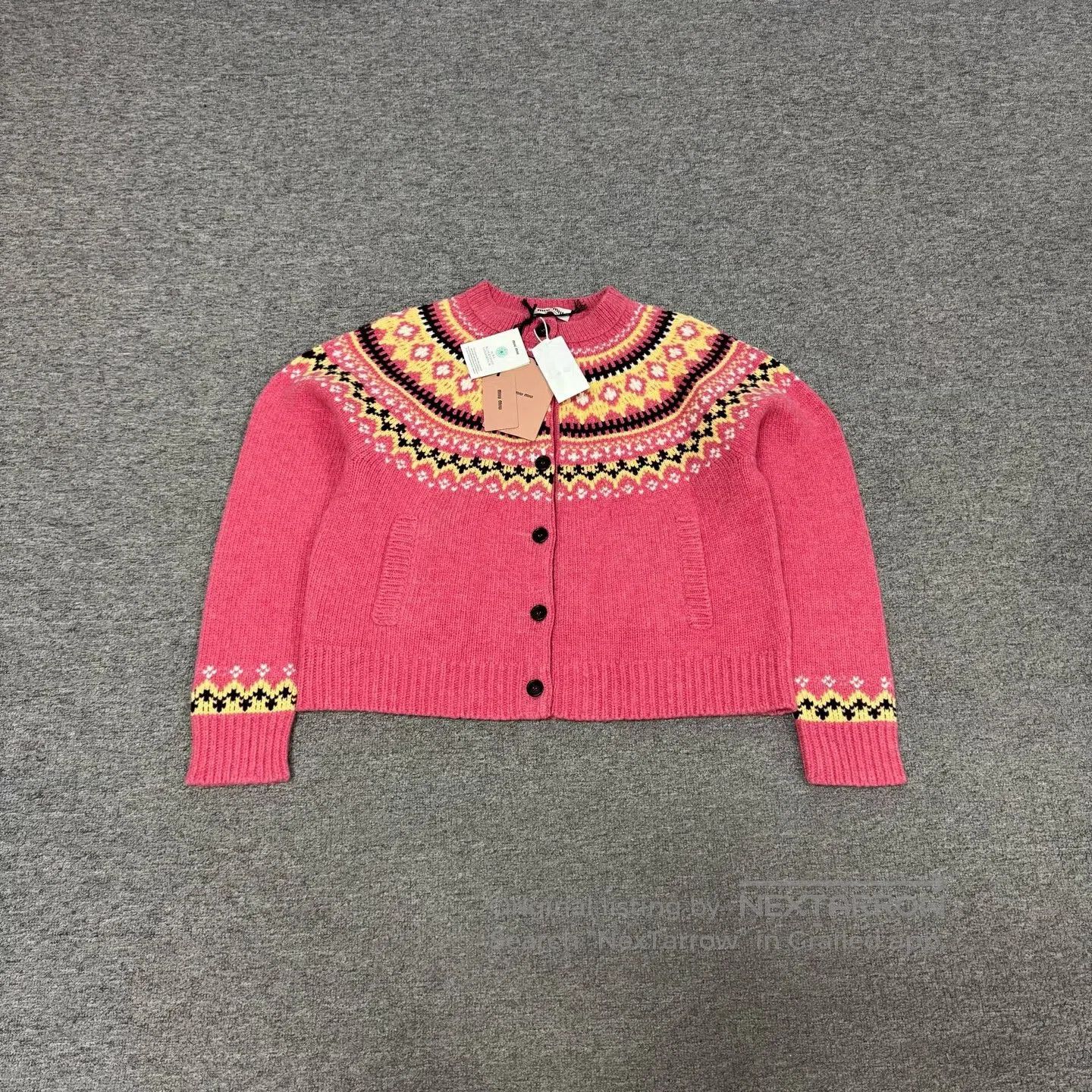 Miu Miu miu miu Fair Island jacquard short knit cardigan| Size L / US 10 / IT 46 - 1 Thumbnail