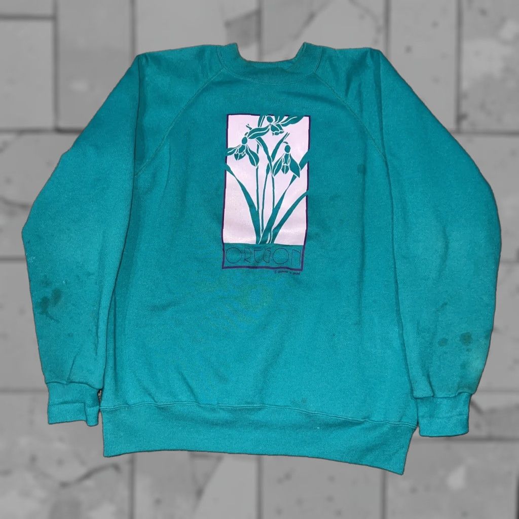 Hanes VINTAGE Oregon Gimme A Print Teal Pullover Sweatshirt Womens L Hanes USA Unisex Adults Size L Teal USA Pullover Sweatshirt Gimme A Print Oregon Women Size L / US 10 / IT 46 - 1 Thumbnail