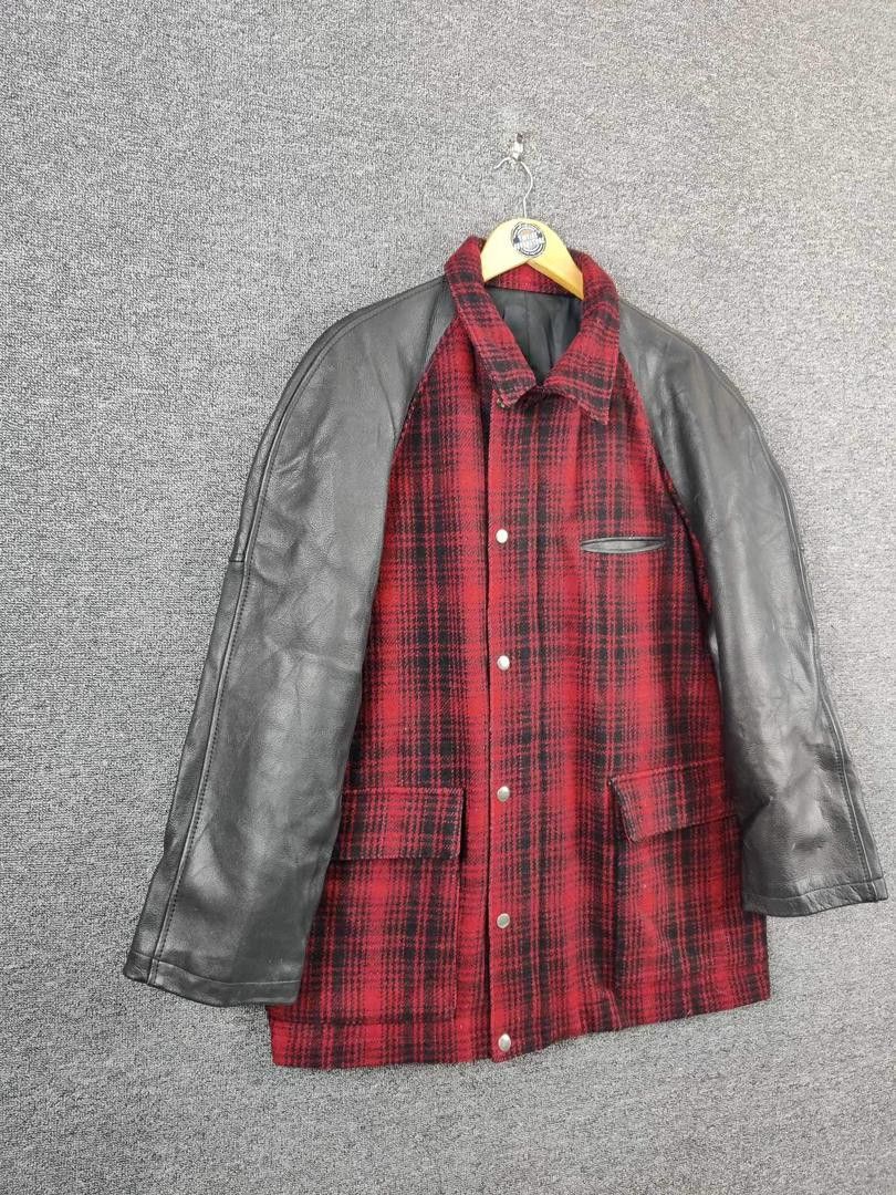 Y's for Men Vintage Y's For Men Yohji Yamamoto Plaid Wool Leather Jacket Size US XL / EU 56 / 4 - 5 Thumbnail
